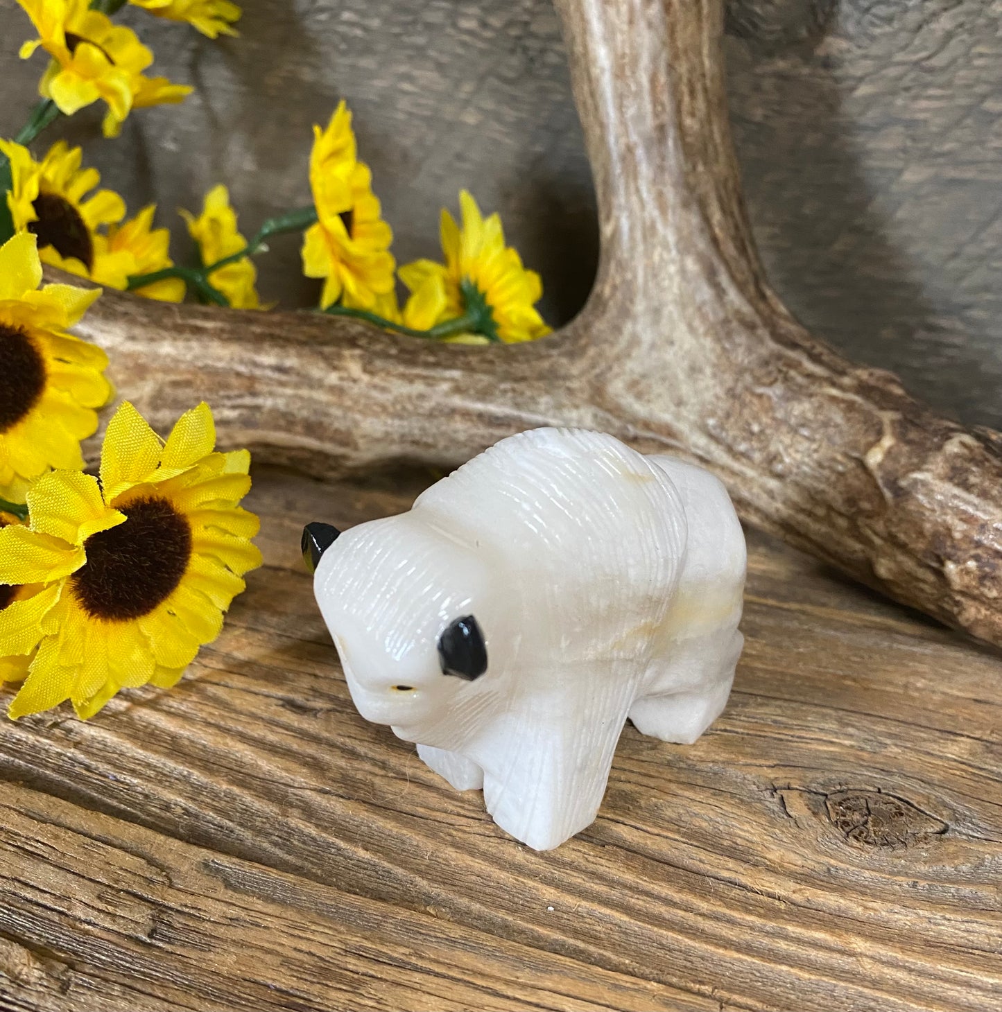 White Alabaster Buffalo Sculpture