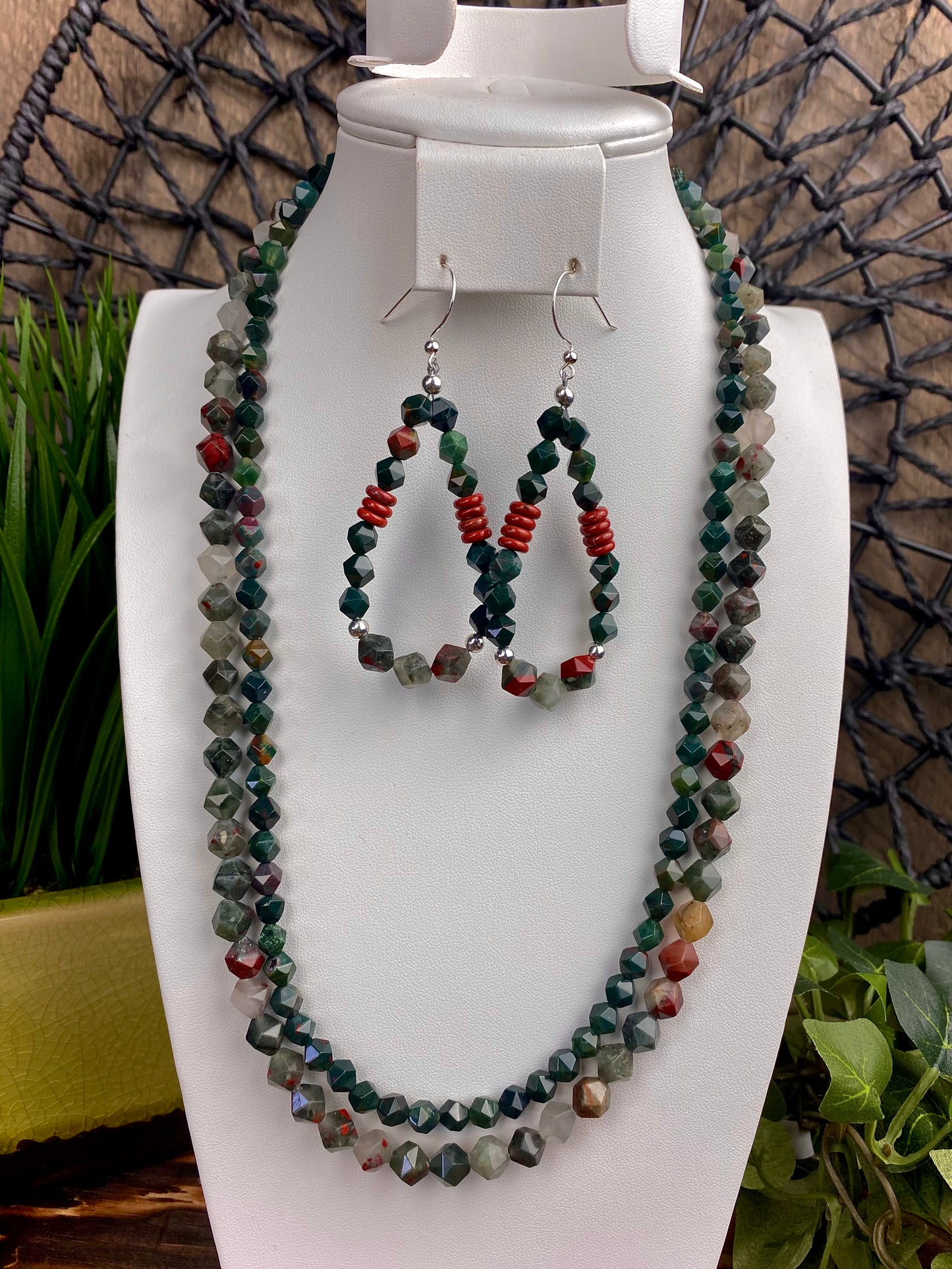 Bloodstone Faceted Double Strand Bead Necklace