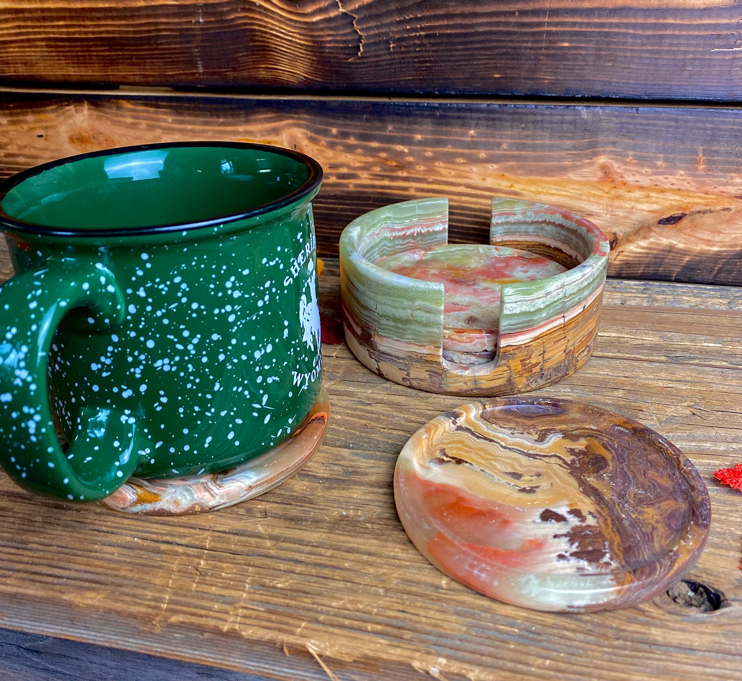 Banded Green Onyx Round Coaster Sets