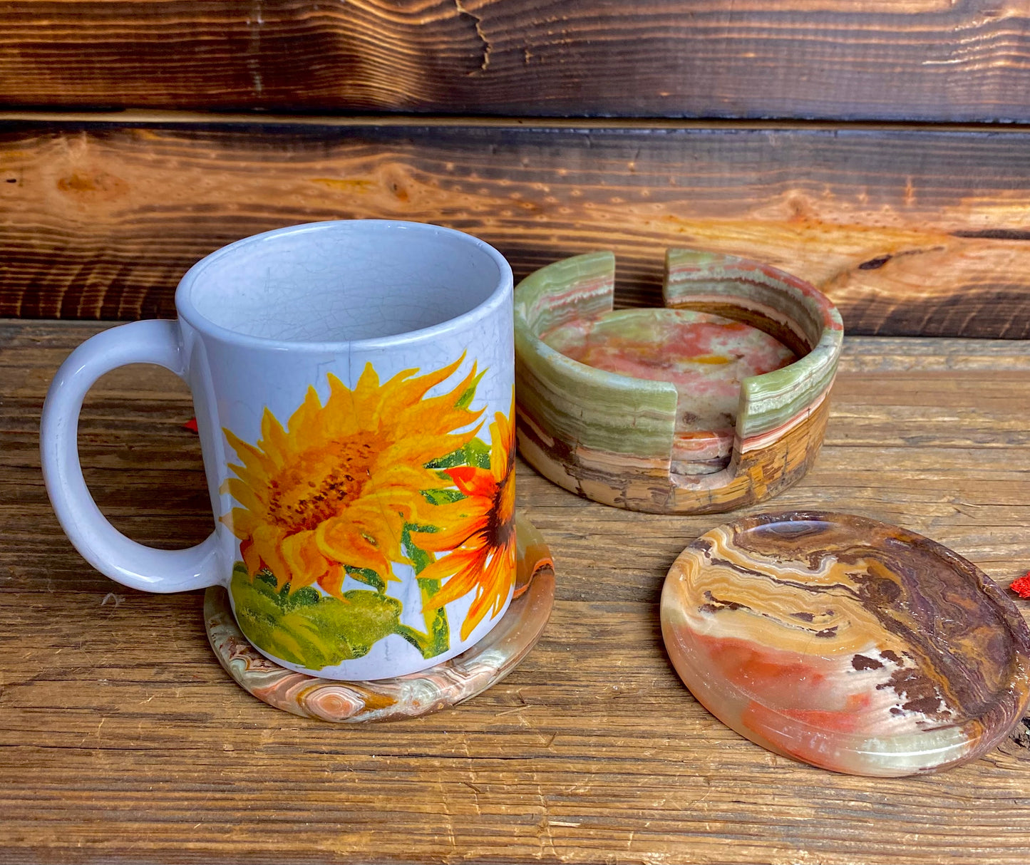 Banded Green Onyx Round Coaster Sets