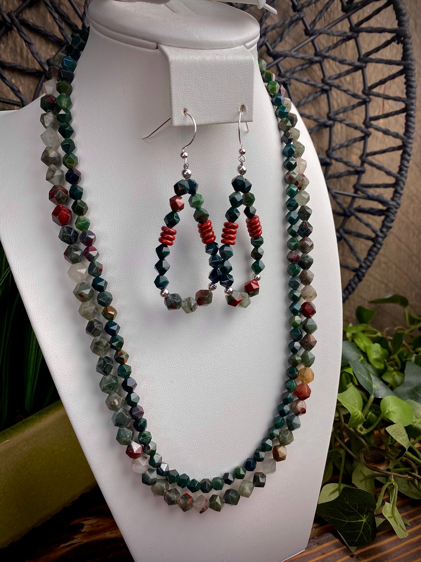 Bloodstone Faceted Double Strand Bead Necklace