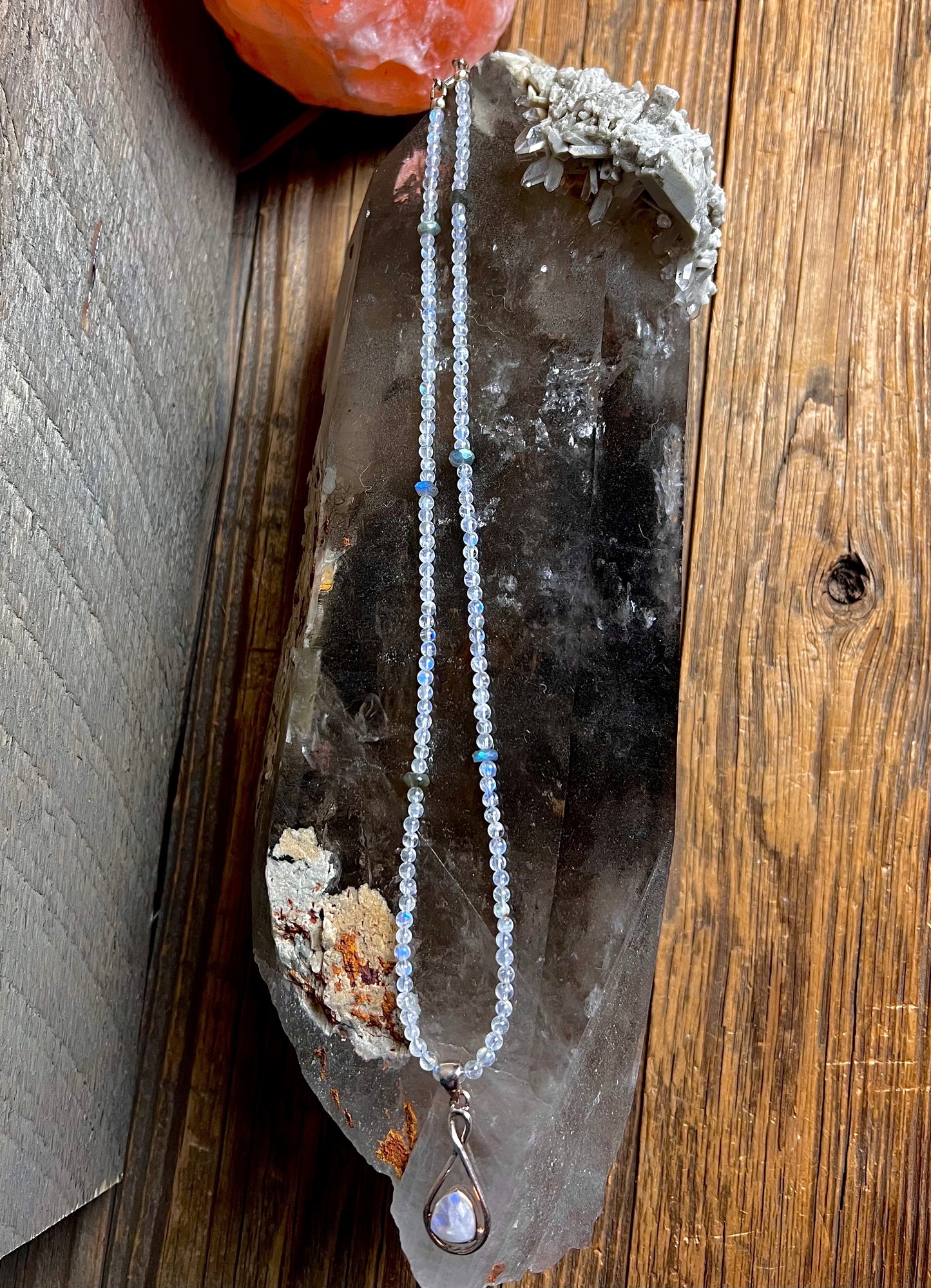 Rainbow Moonstone Swirl Necklace