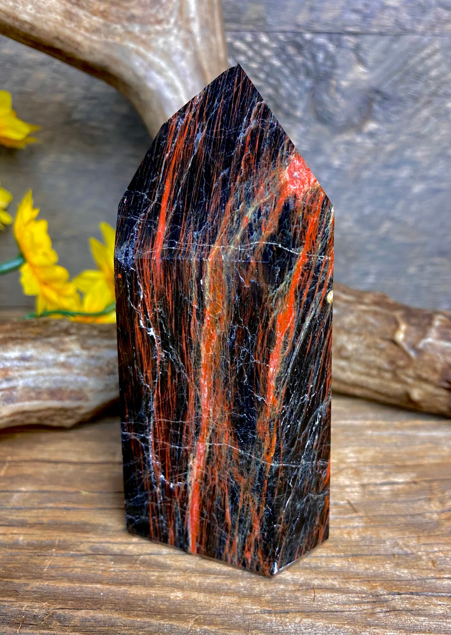 Black Tourmaline & Iron Polished Pillar