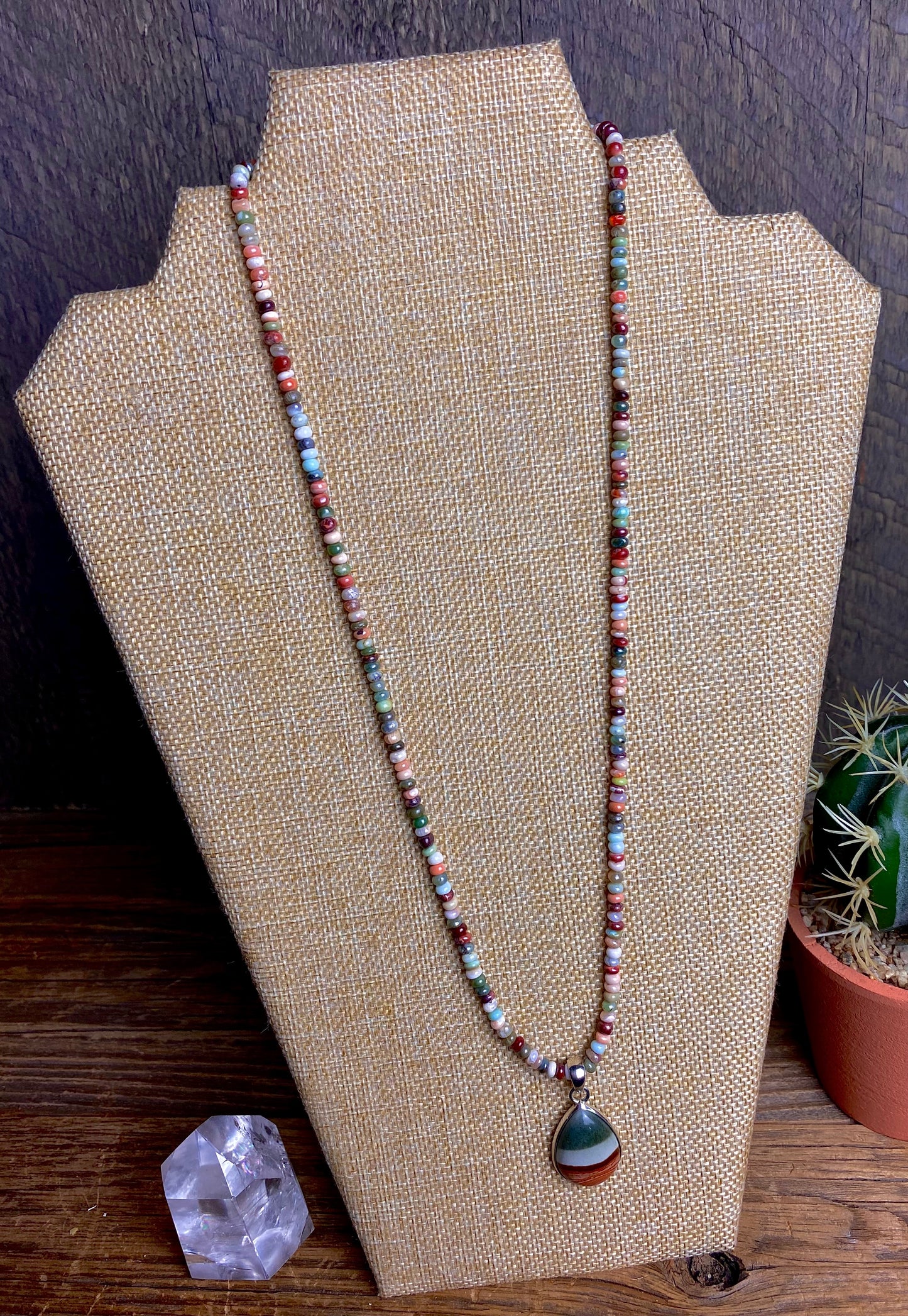 Multi-Colored Opal Necklace w/ Landscape Jasper Pendant