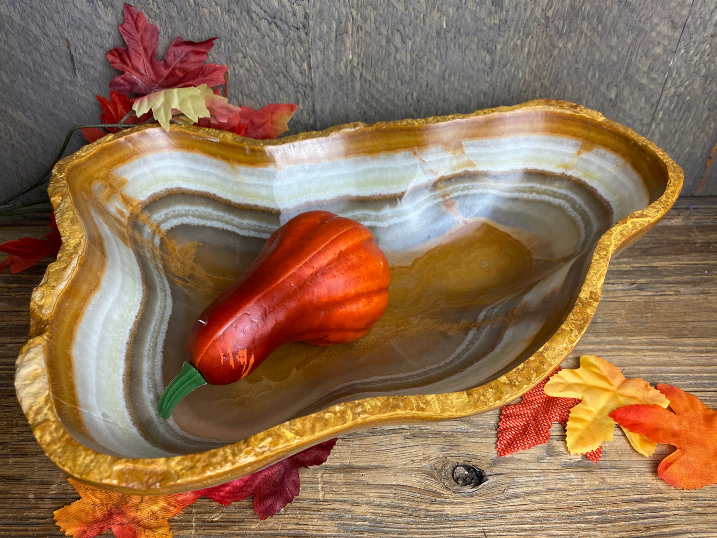 Onyx Natural Freeform Carved Bowl