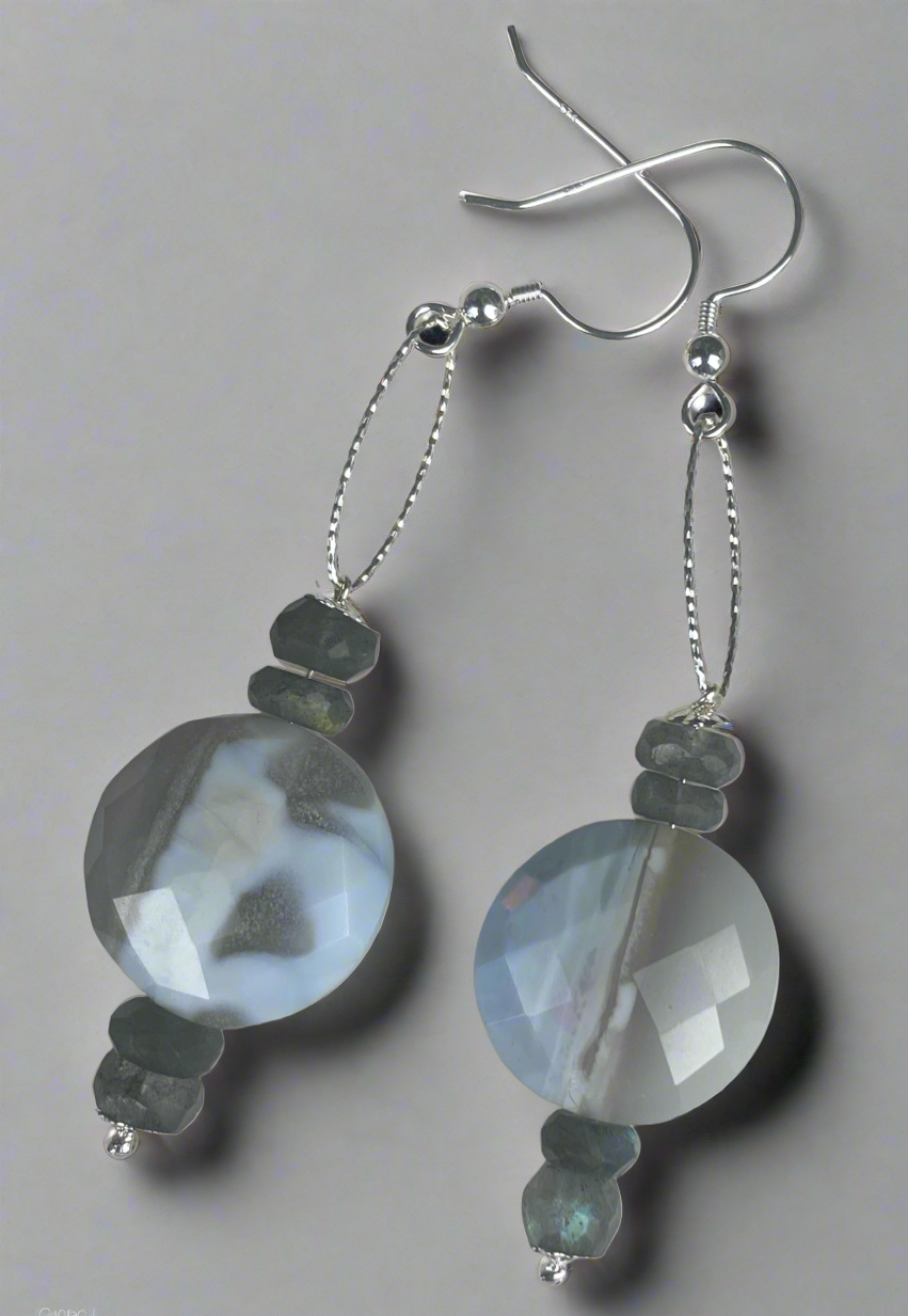 Blue Opal & Labradorite Faceted Earrings
