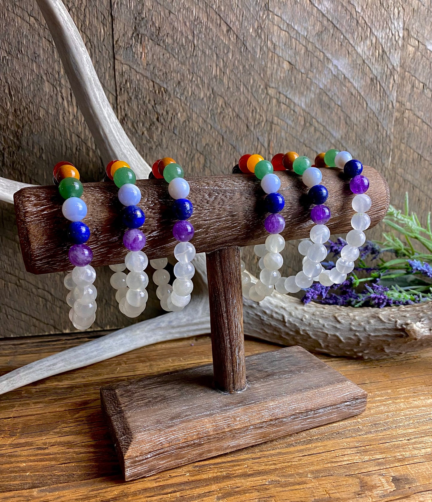 Chakra and Selenite Handmade 10mm Stretch Bracelet