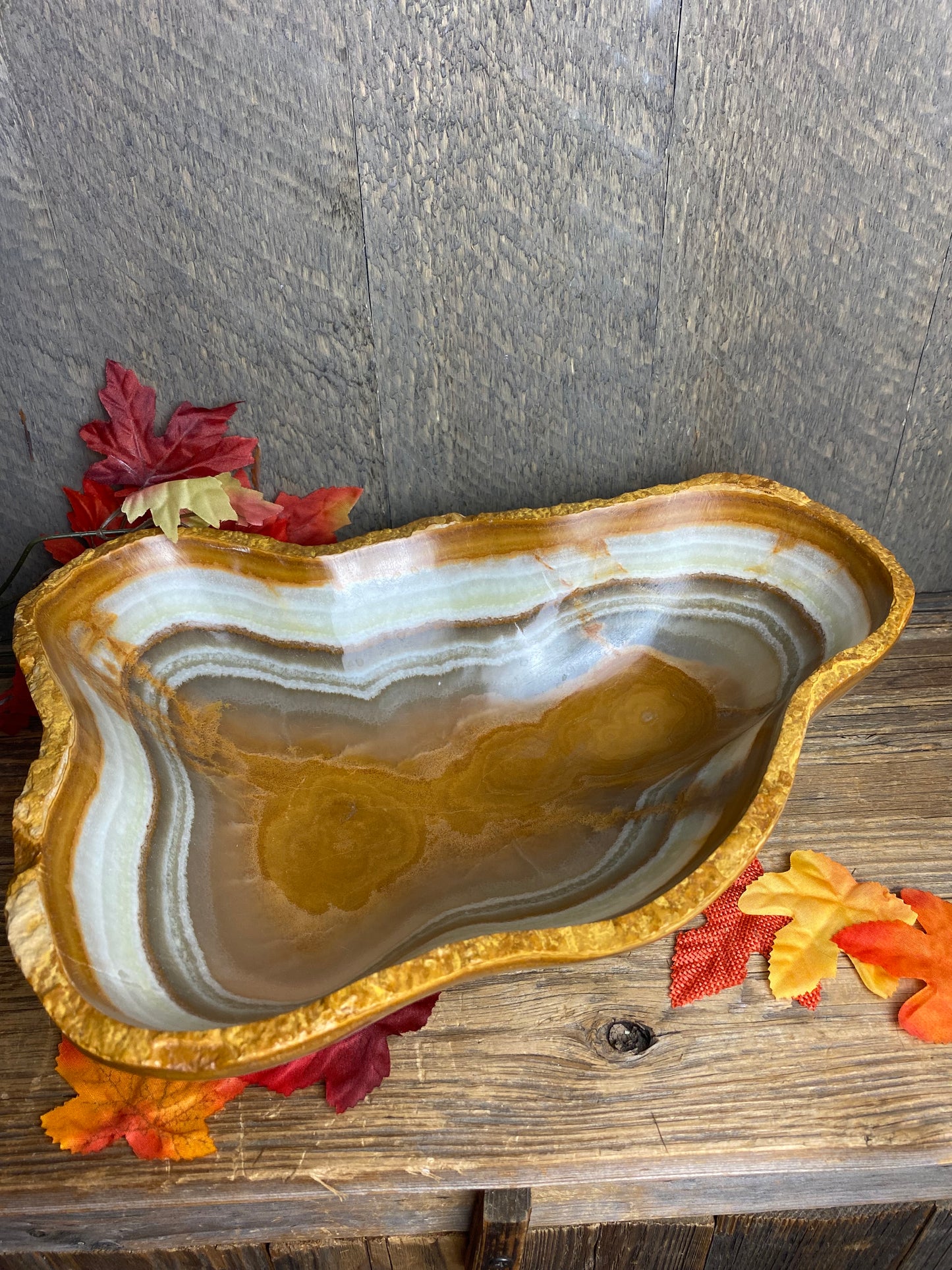 Onyx Natural Freeform Carved Bowl
