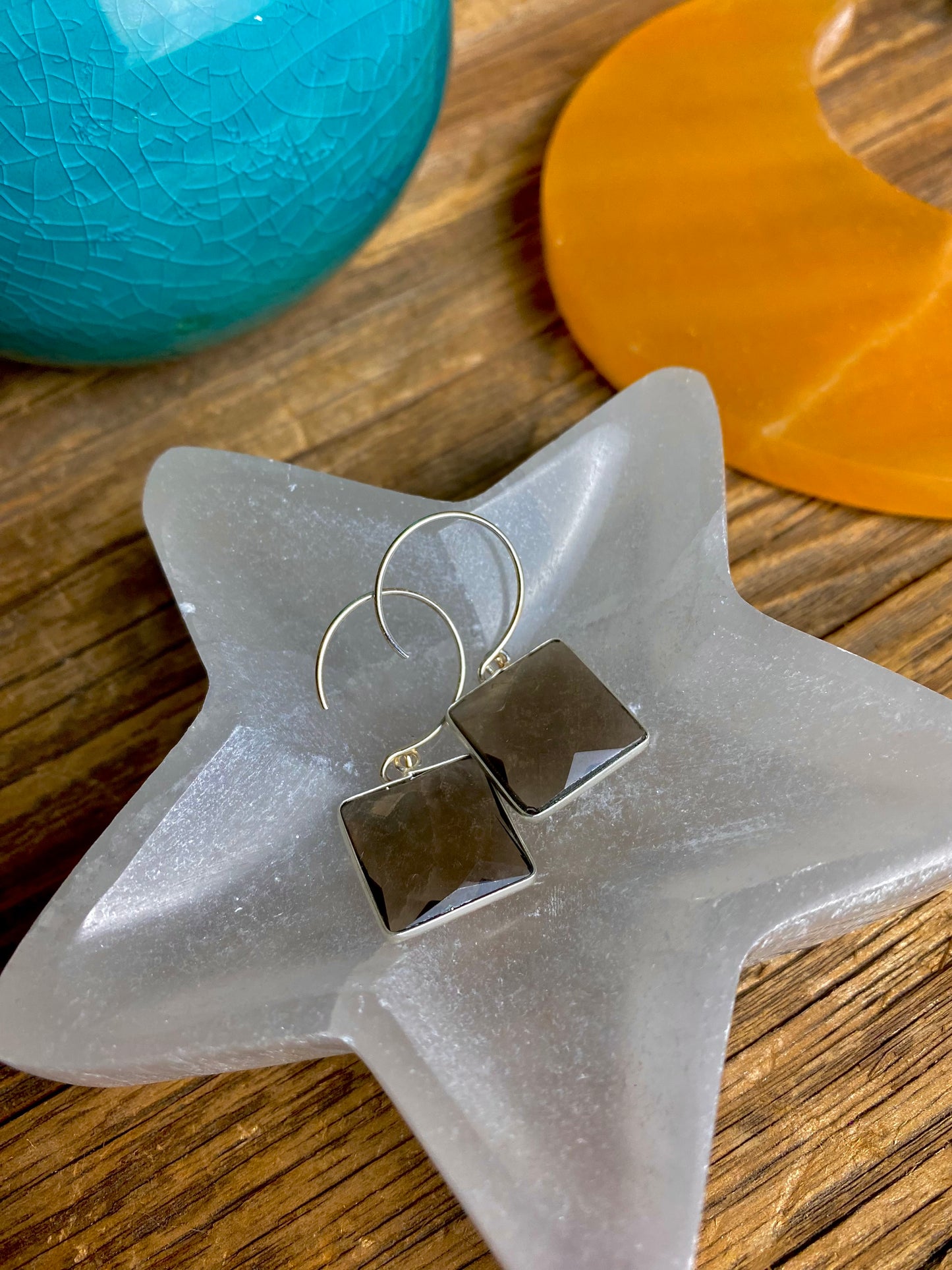 Smoky Quartz Square Faceted Earrings