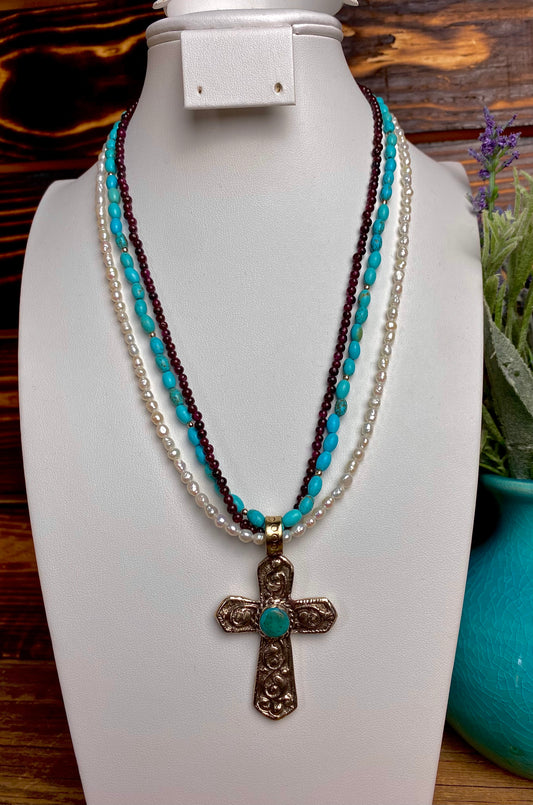 American Pride Turquoise & Pearl Necklace