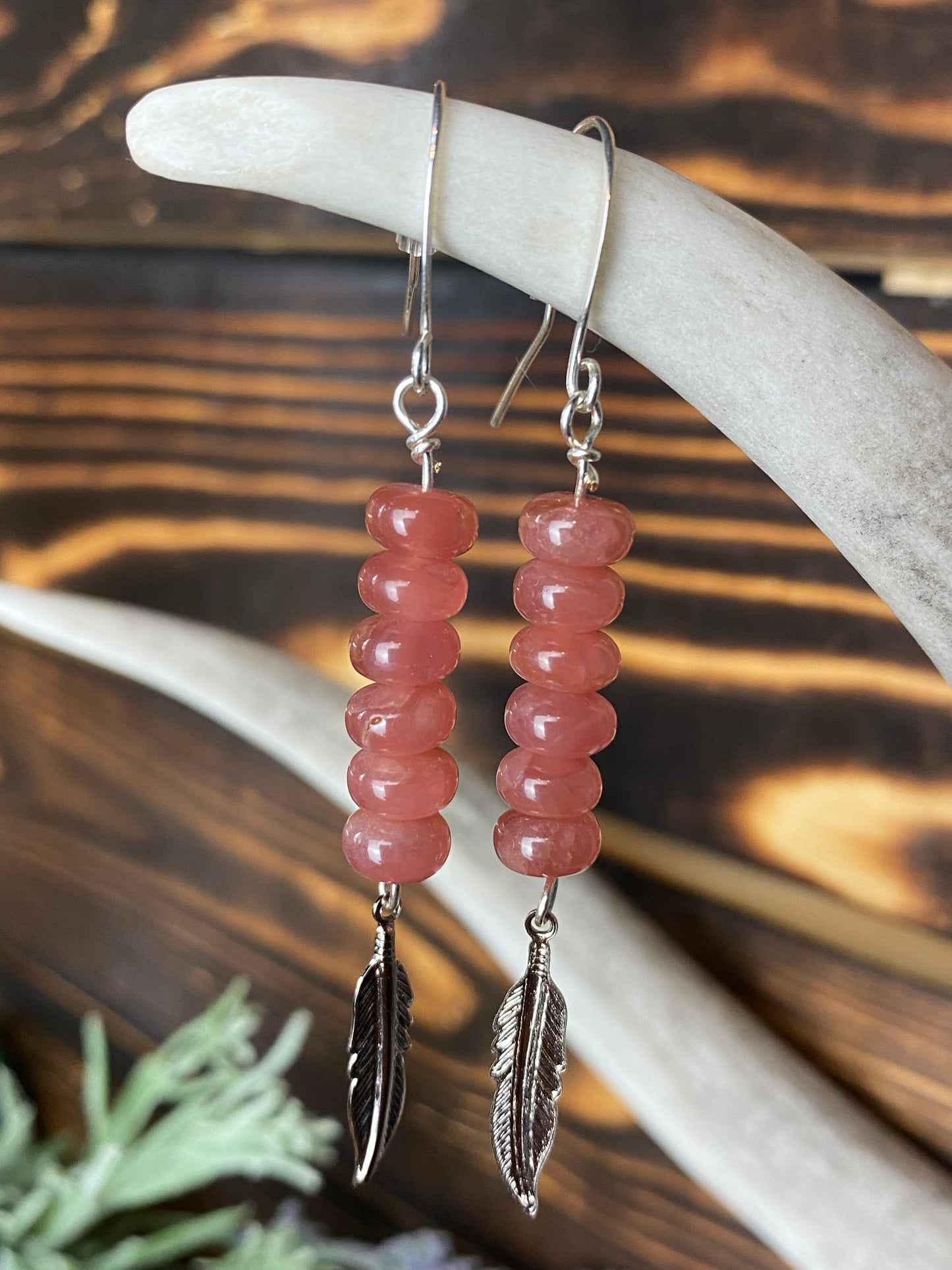 Sunstone Rondelle Feather Earrings