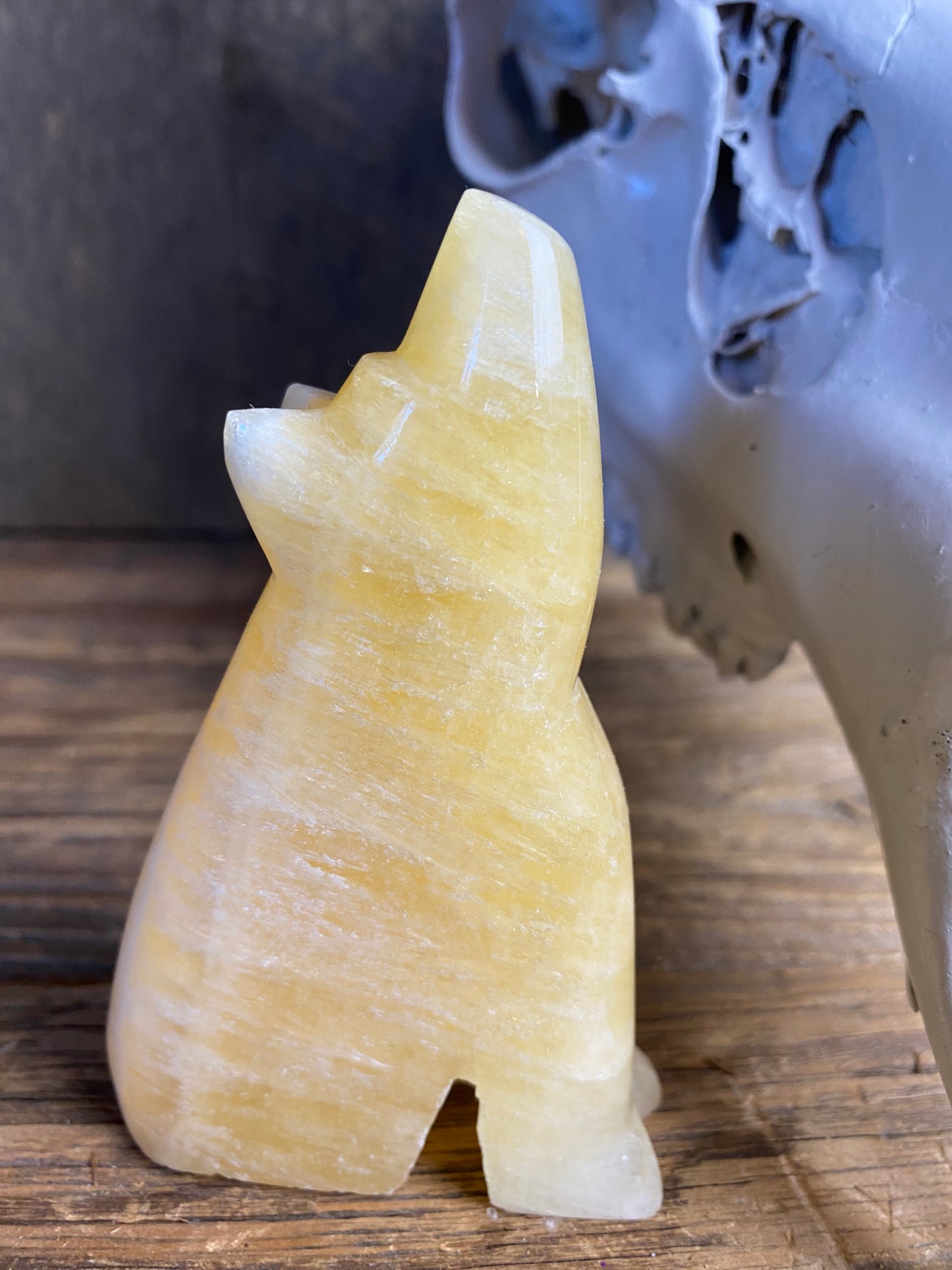 Honeycomb Calcite Hand-Carved Howling Coyote