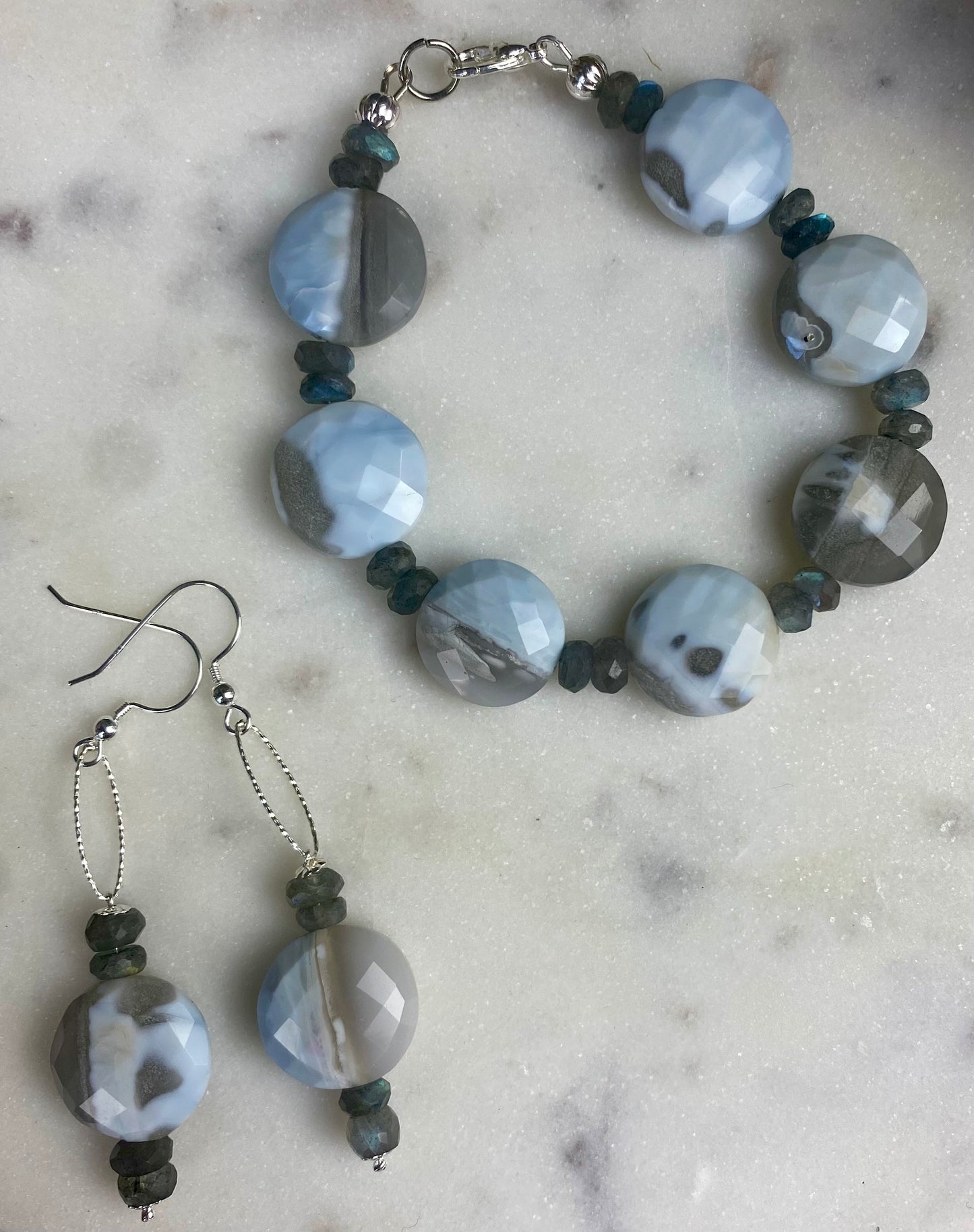 Blue Opal & Labradorite Faceted Earrings