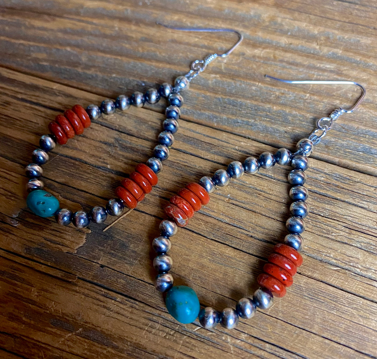 Navajo Pearl, Turquoise & Jasper Earrings