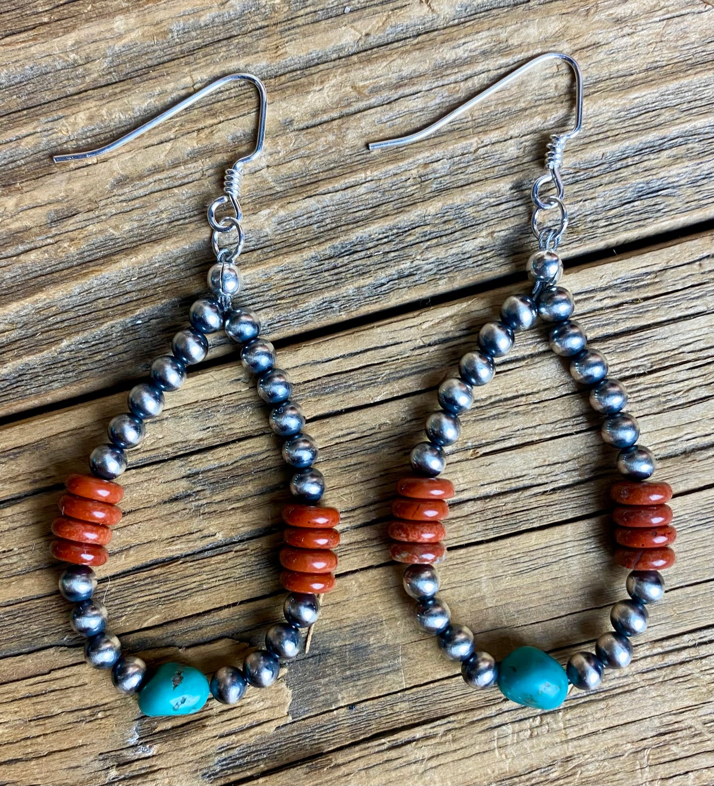 Navajo Pearl, Turquoise & Jasper Earrings