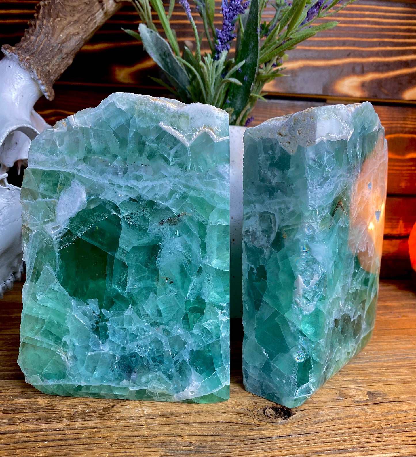 Rainbow Fluorite Hand-Carved Bookends