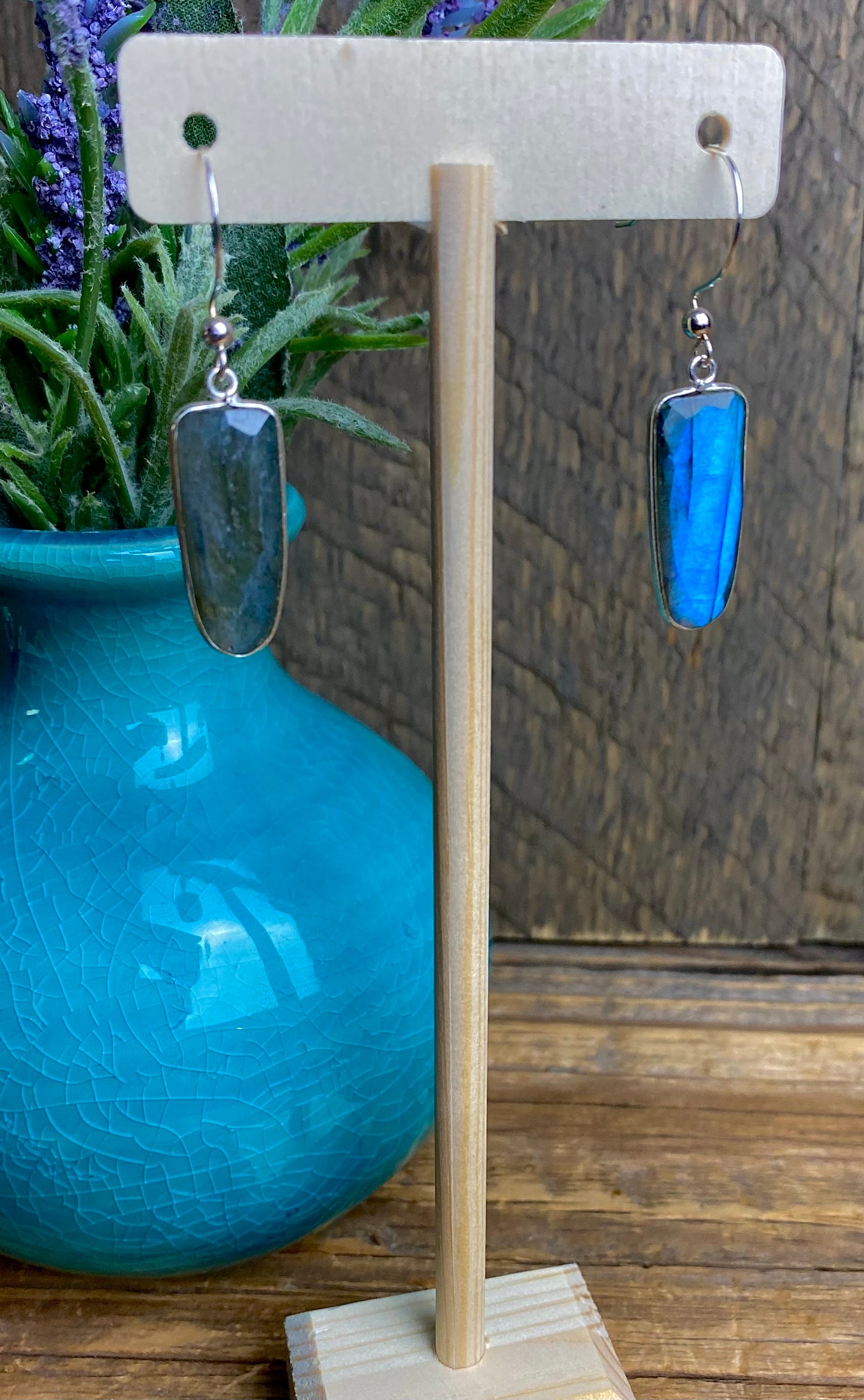 Labradorite Round Triangle Faceted Earrings
