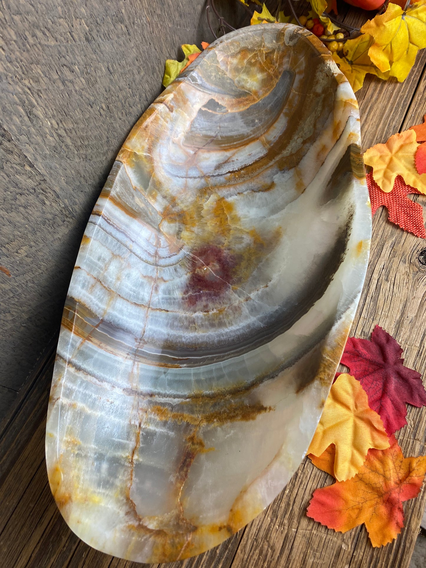 Onyx Natural Carved Oblong Bowl