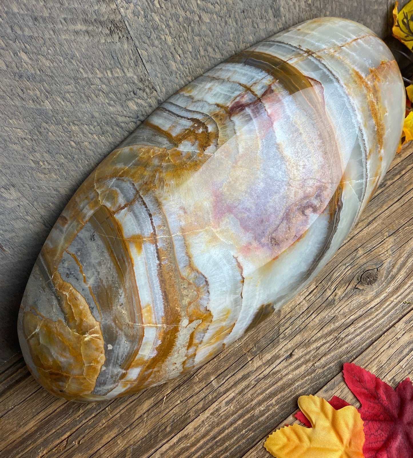 Onyx Natural Carved Oblong Bowl