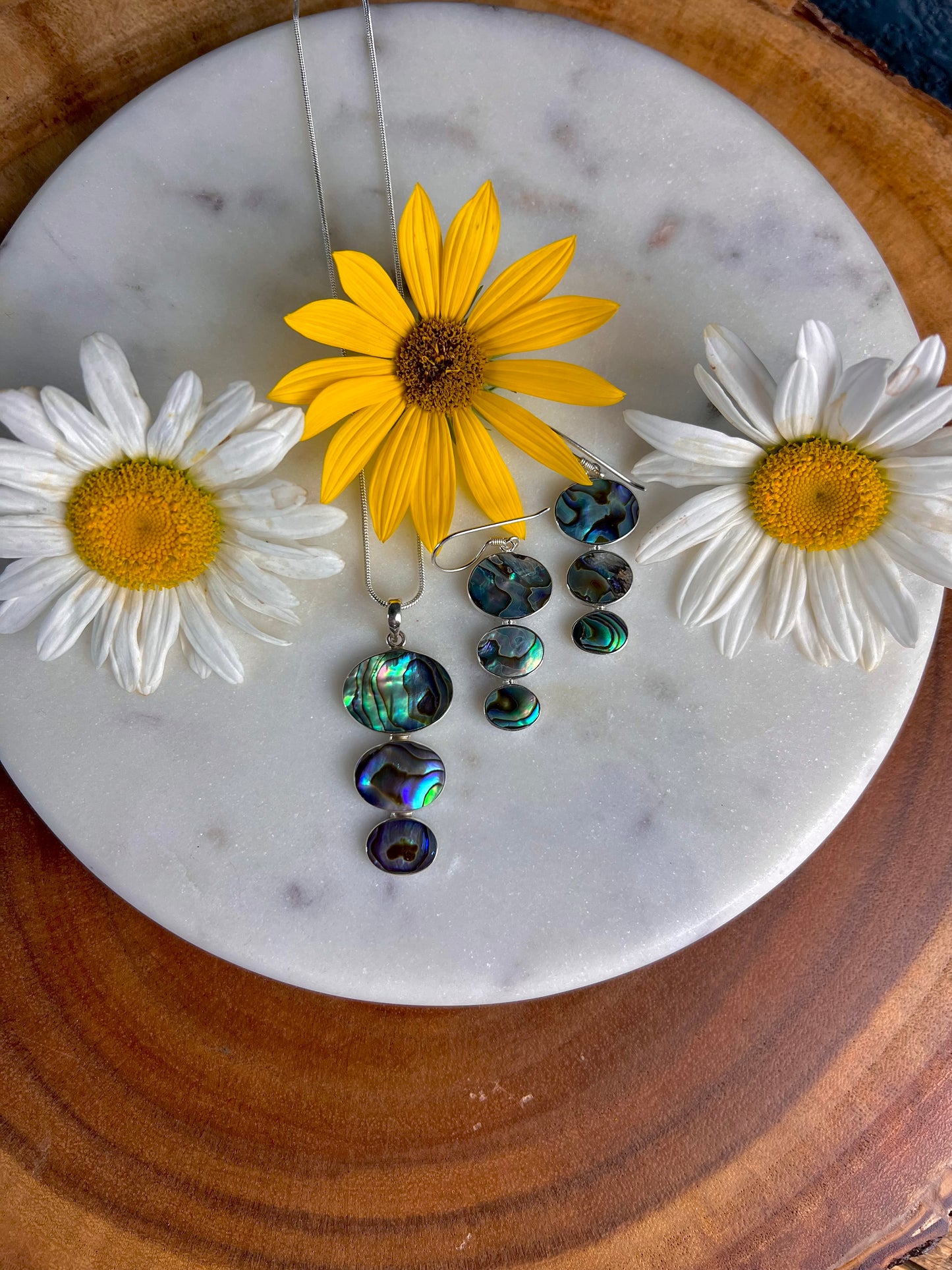 Abalone Oval Drop Necklace and Earring Set