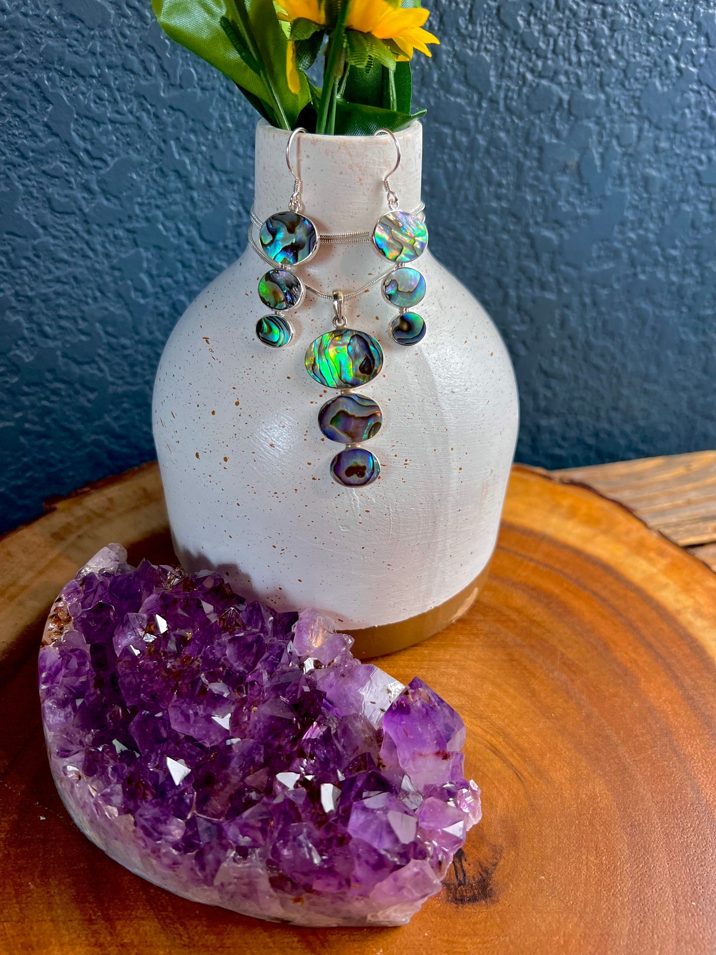 Abalone Oval Drop Necklace and Earring Set