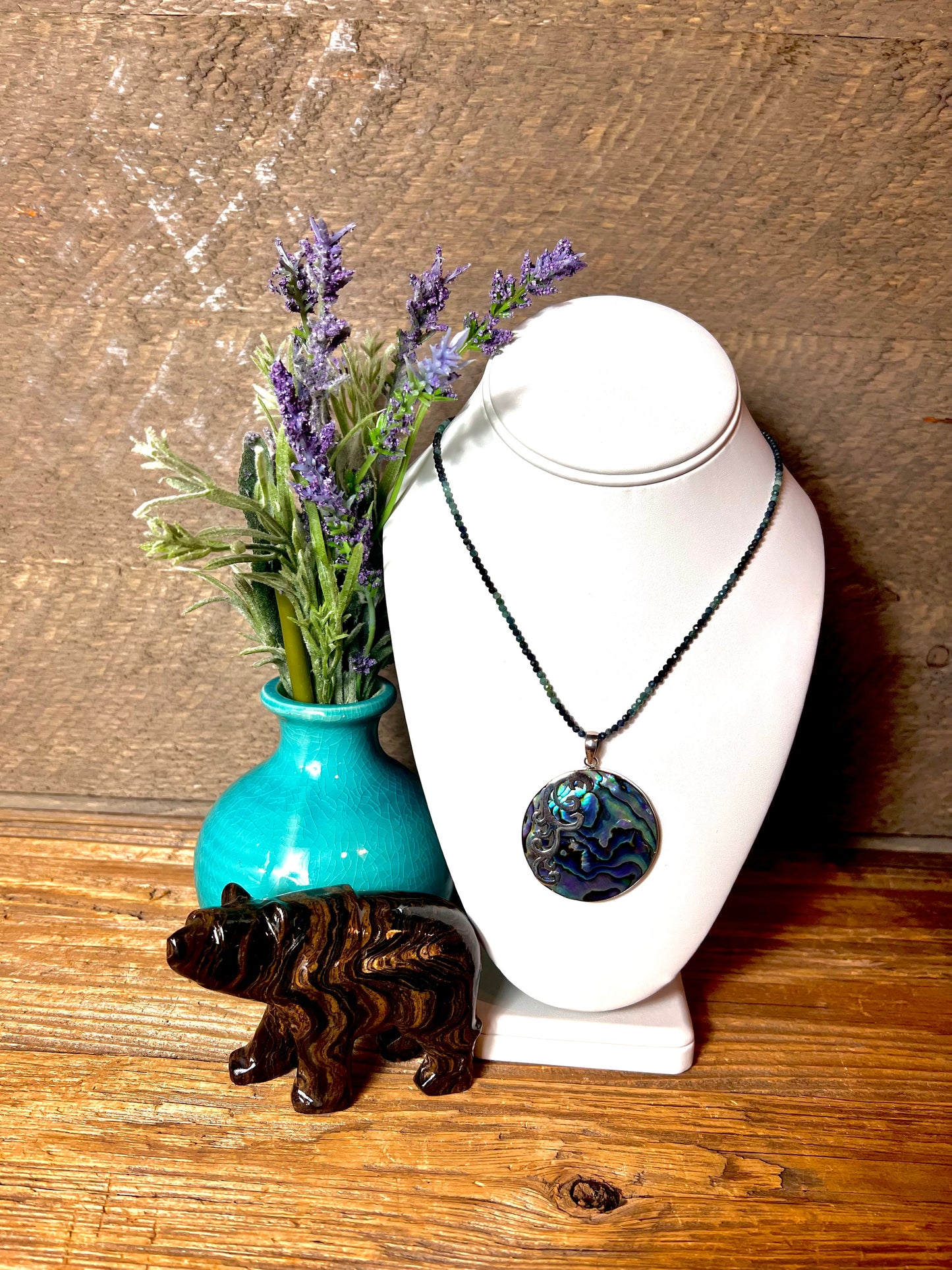 Abalone Sterling Silver w/ Blue Ombre Tourmaline Necklace