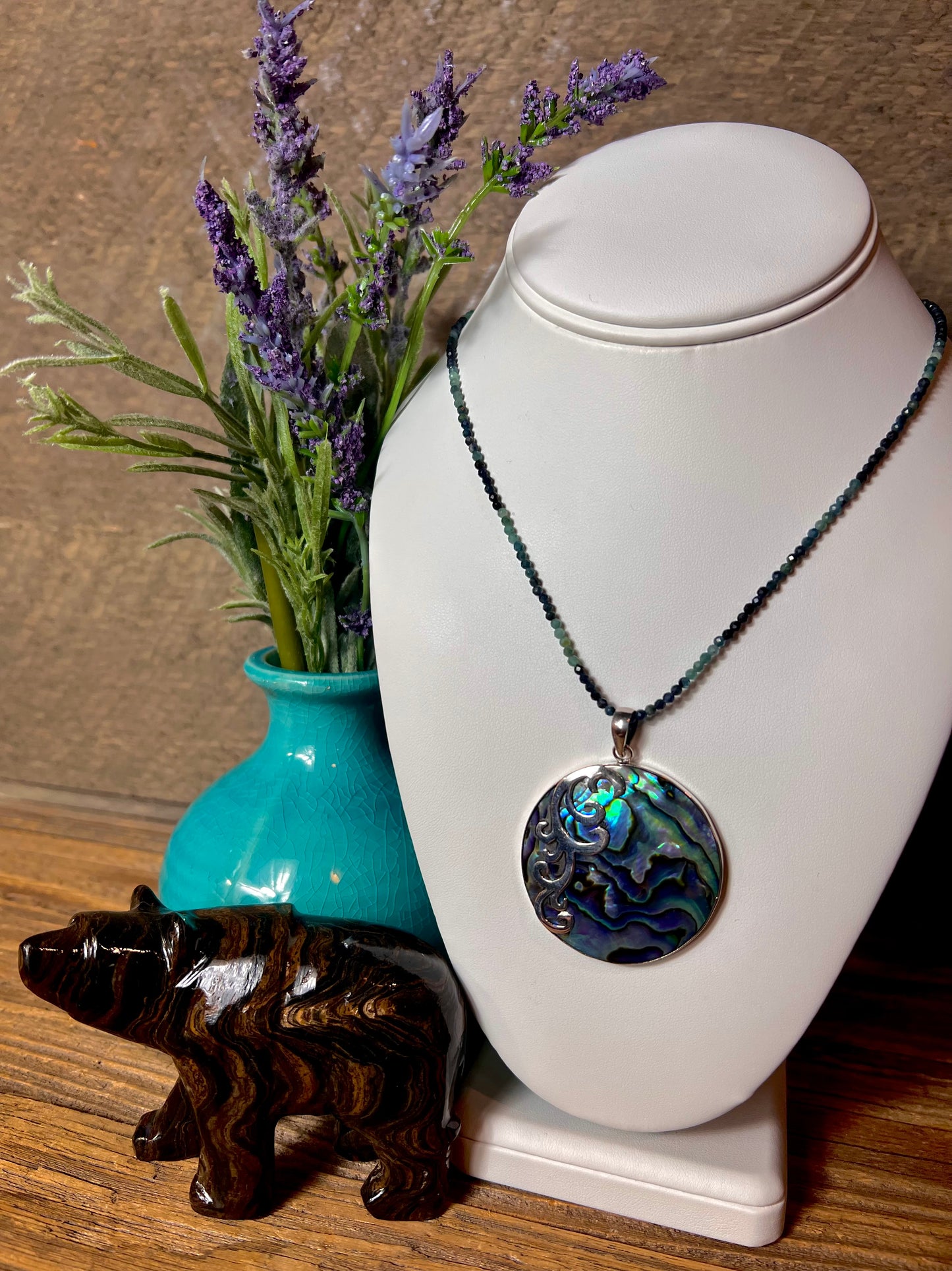 Abalone Sterling Silver w/ Blue Ombre Tourmaline Necklace
