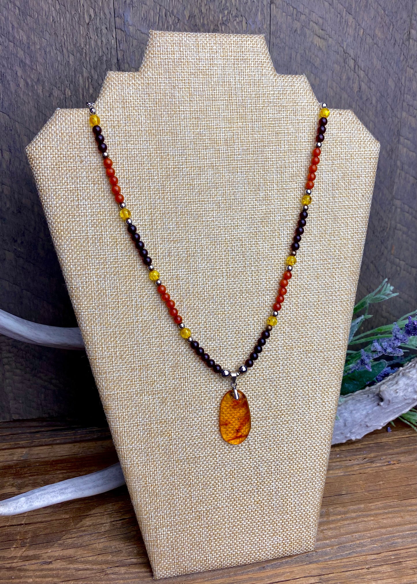 Multicolor Amber & Silver Necklace