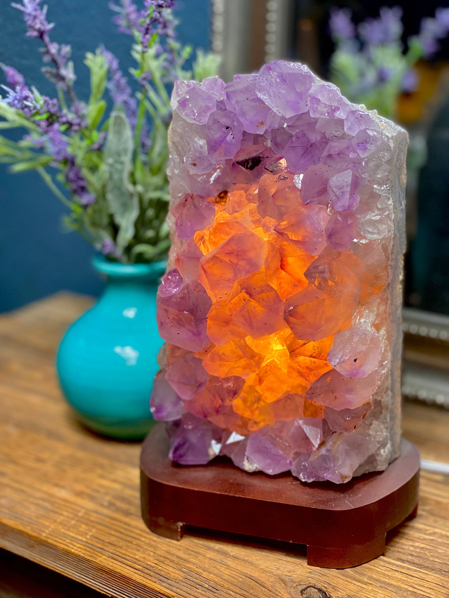 Amethyst Cluster Lamp on Custom Stand