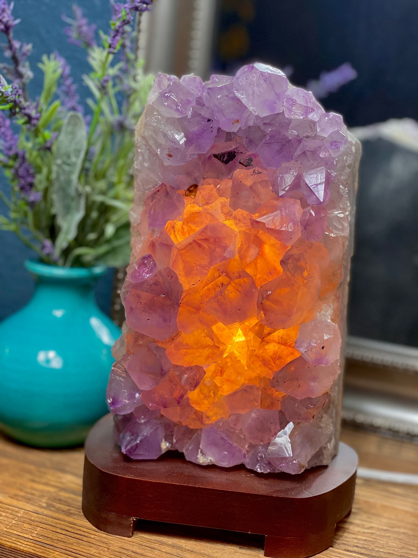 Amethyst Cluster Lamp on Custom Stand