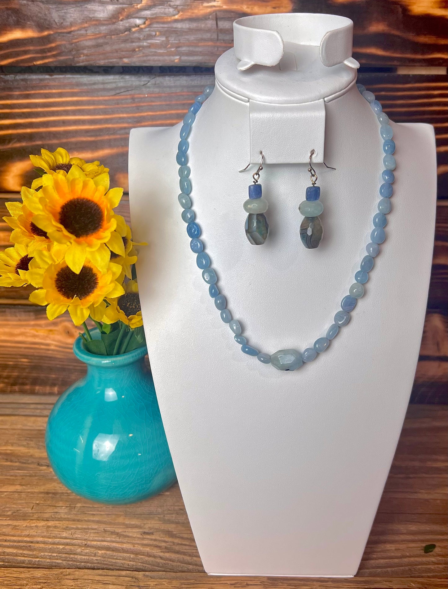 Aquamarine Nugget Necklace & Earring Set
