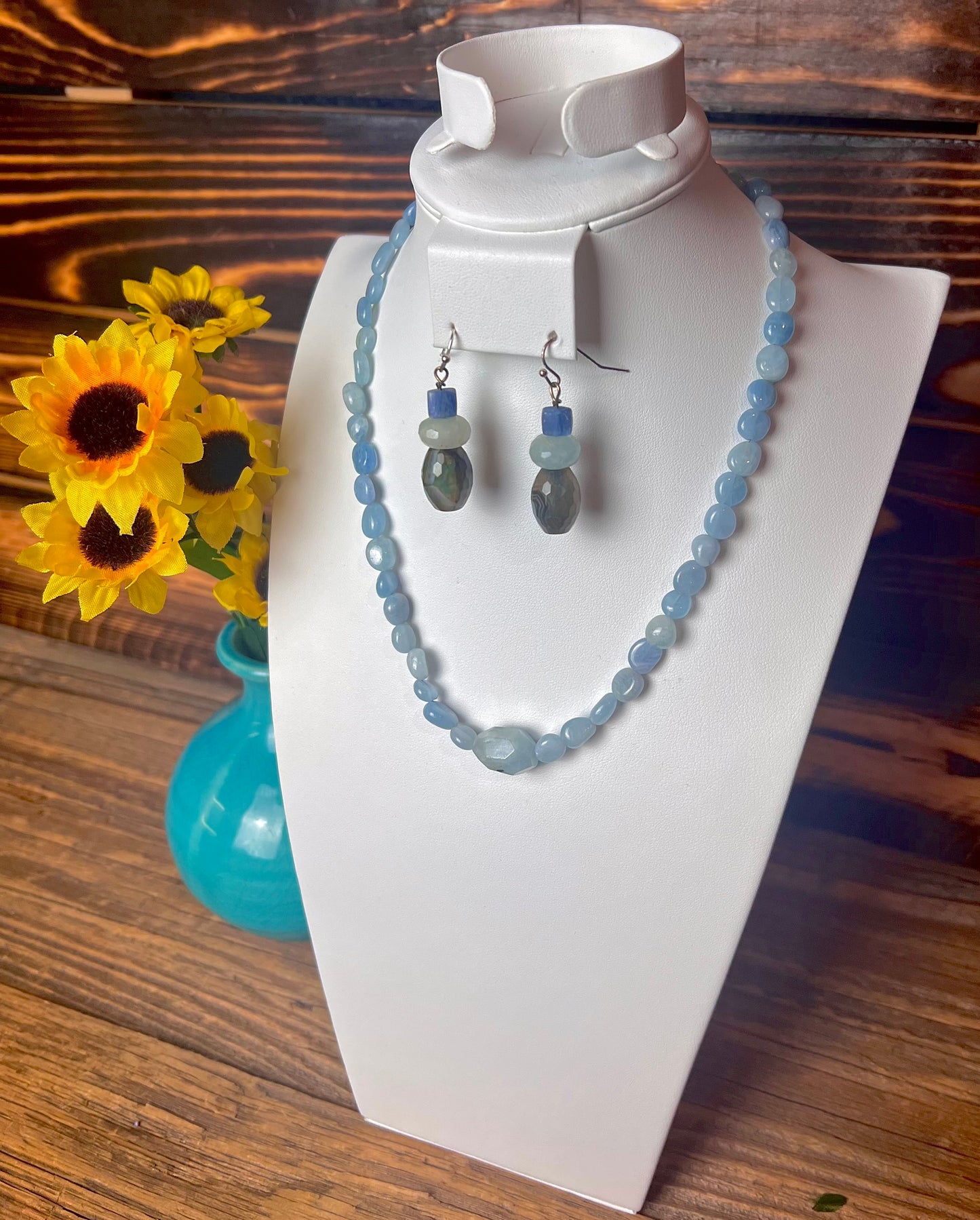 Aquamarine Nugget Necklace & Earring Set