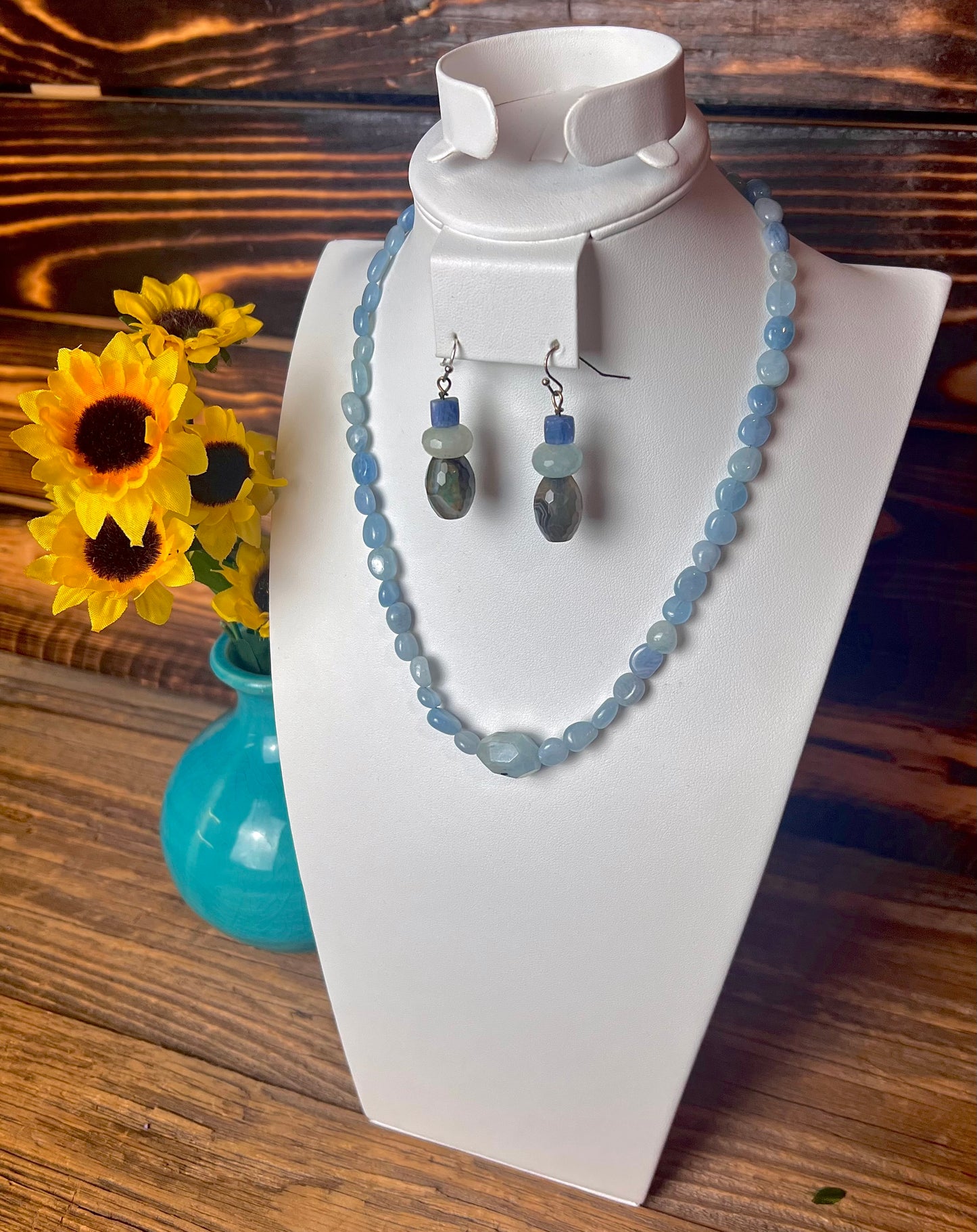 Aquamarine Nugget Necklace & Earring Set