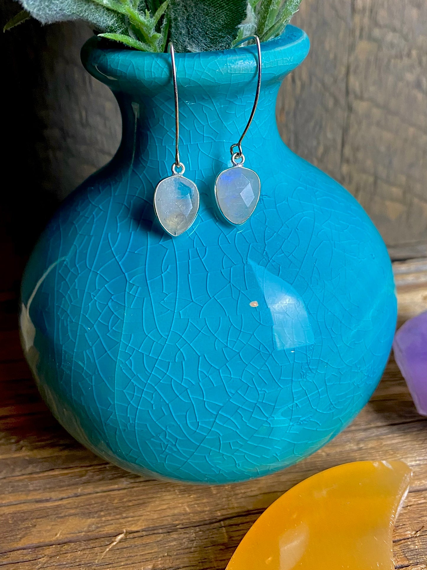 Rainbow Moonstone Tear Drop Faceted Earrings