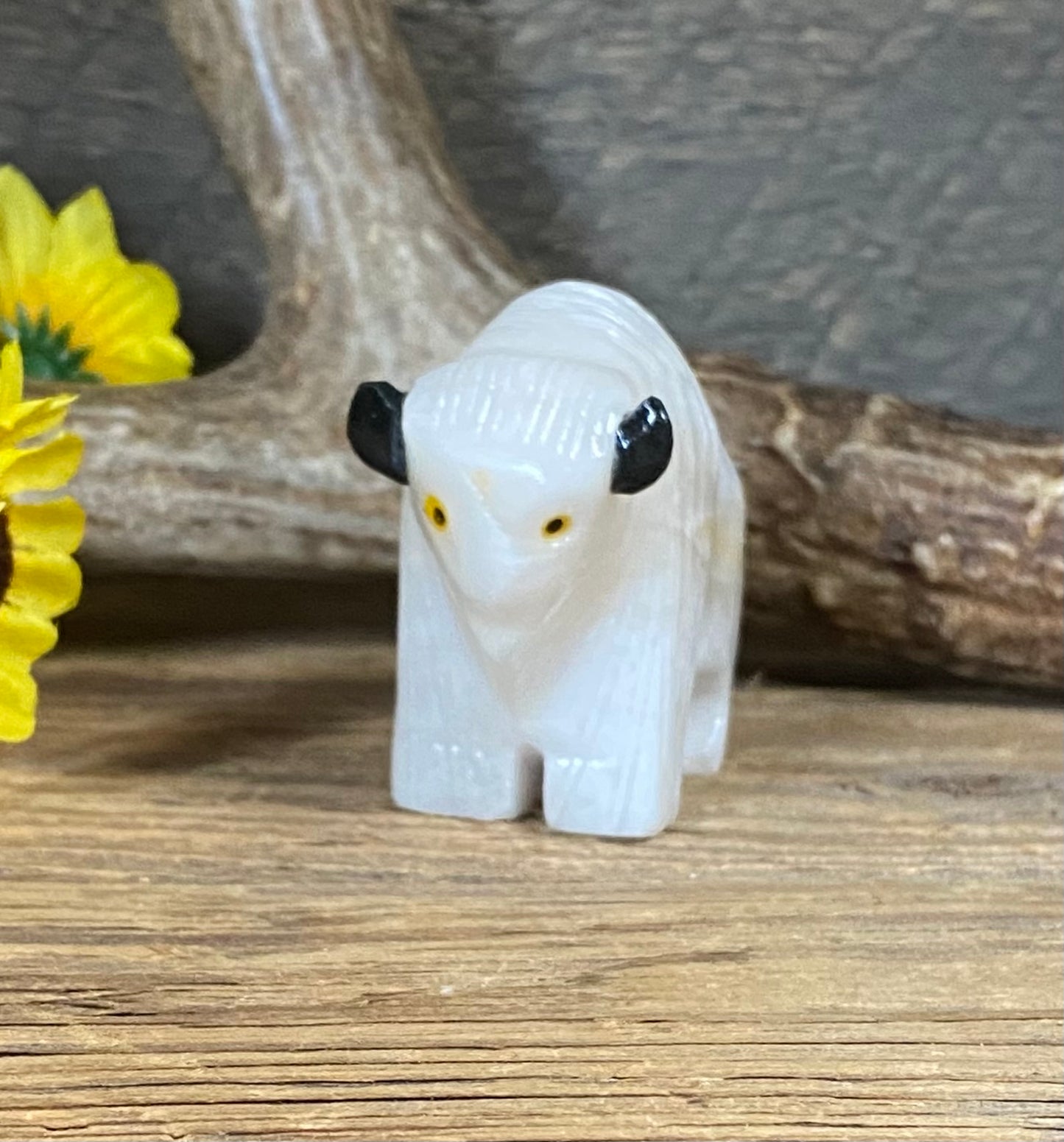 White Alabaster Buffalo Sculpture