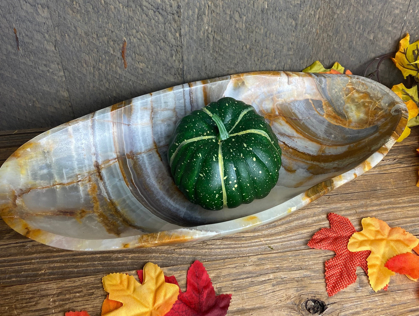 Onyx Natural Carved Oblong Bowl