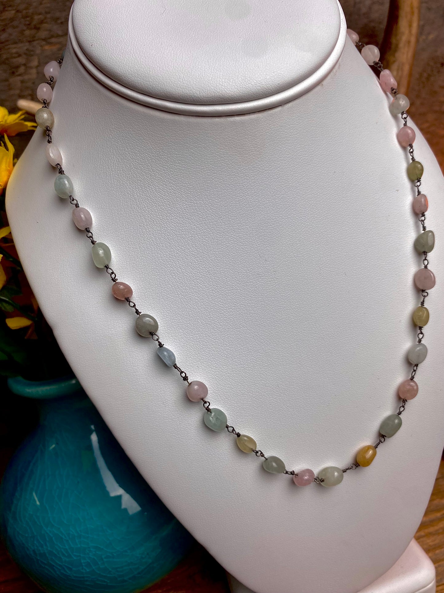 Multi-Beryl Polished Nugget Necklace Bracelet Set