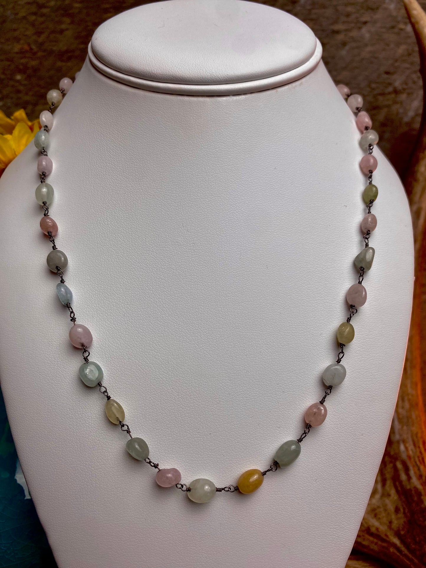 Multi-Beryl Polished Nugget Necklace Bracelet Set