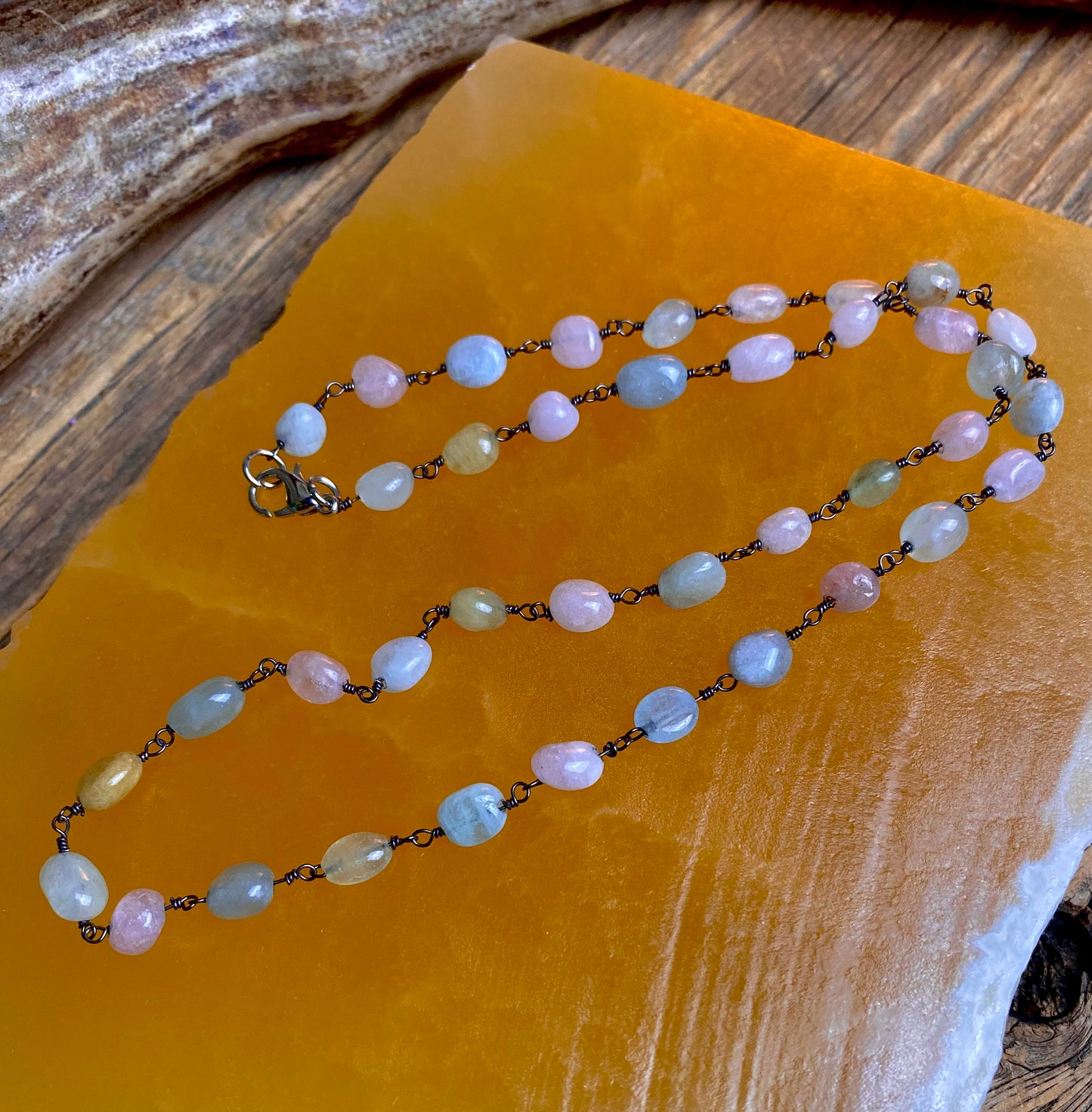 Multi-Beryl Polished Nugget Necklace Bracelet Set