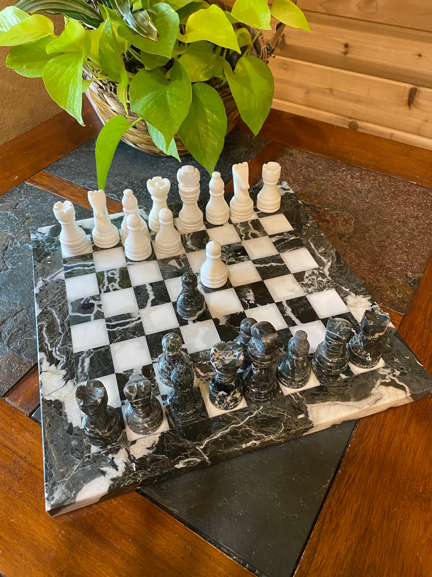 Black and White Onyx Chess Set with Velvet Box