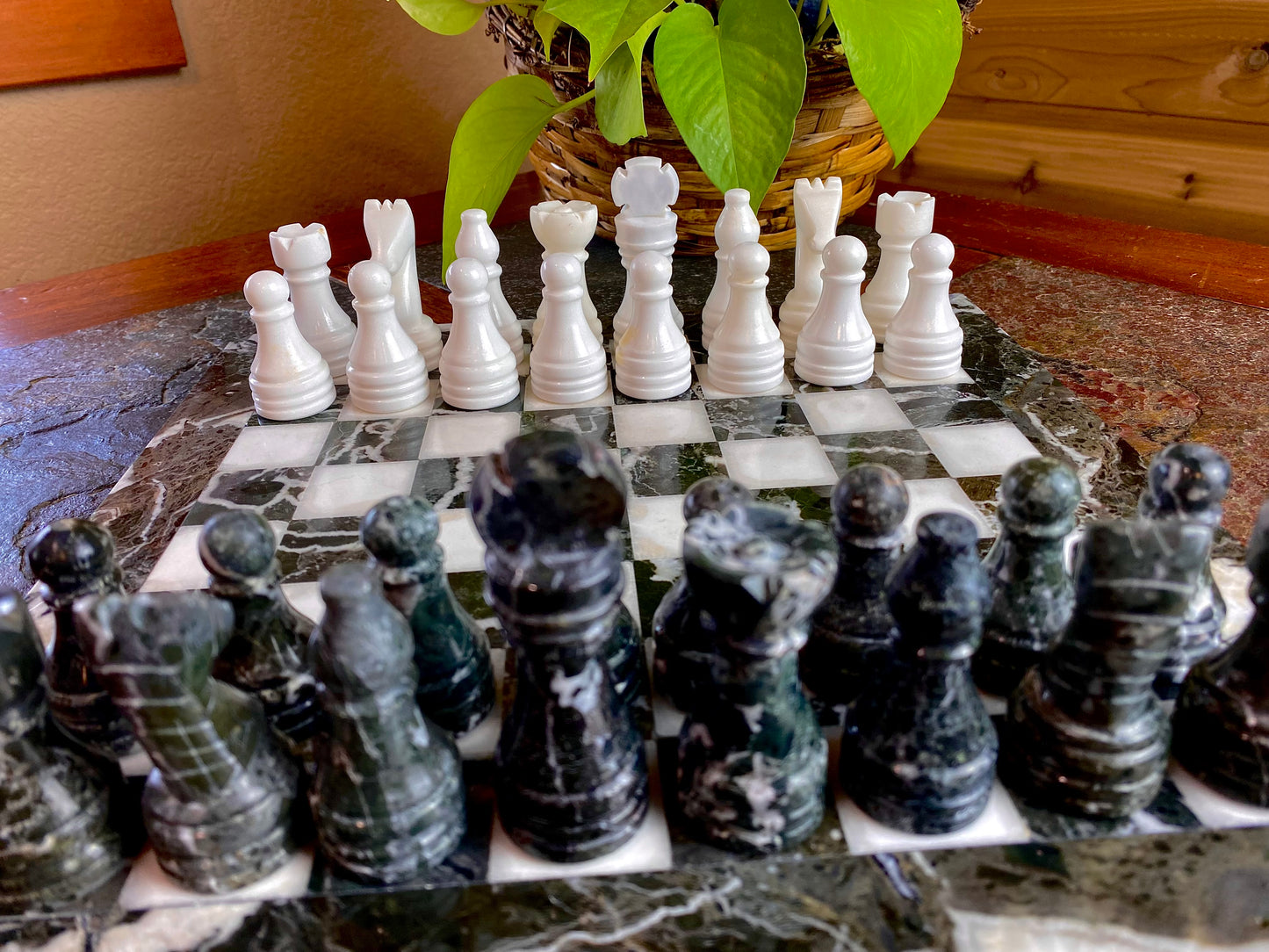 Black and White Onyx Chess Set with Velvet Box