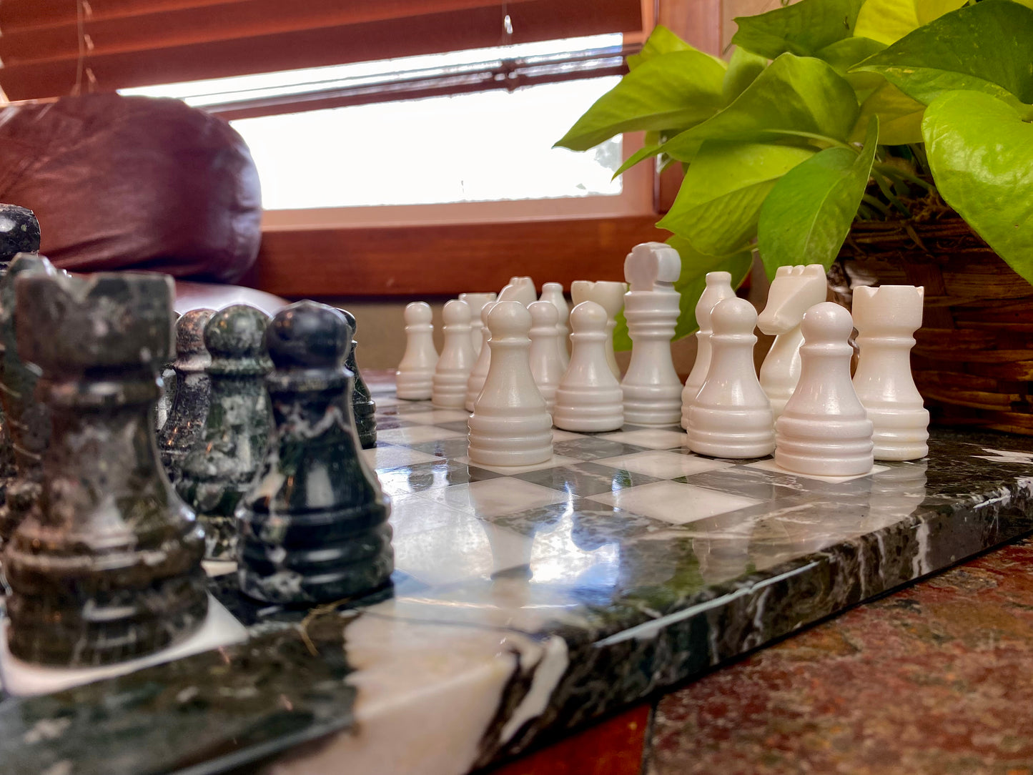Black and White Onyx Chess Set with Velvet Box