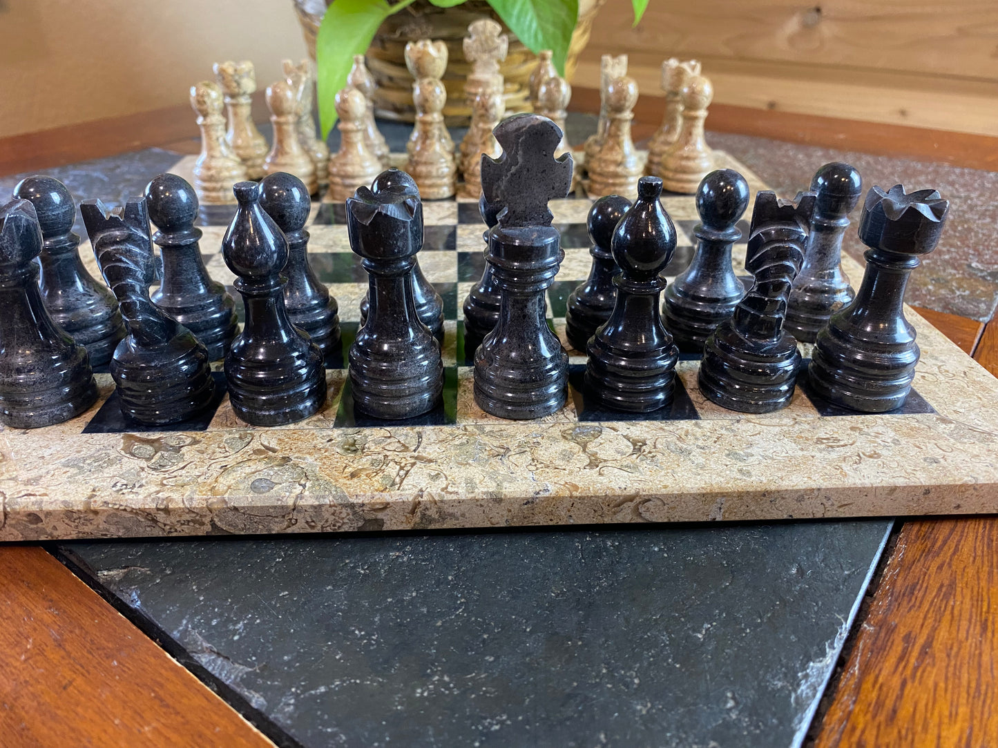 Black and Natural Onyx Chess Set with Velvet Box