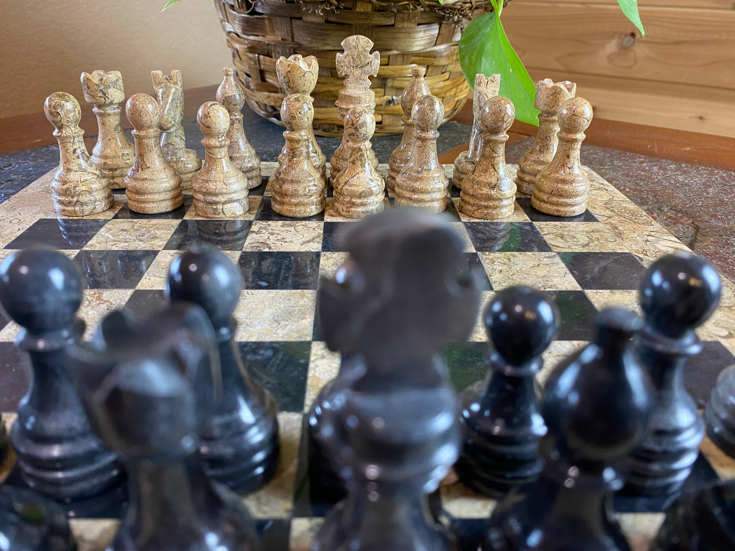 Black and Natural Onyx Chess Set with Velvet Box