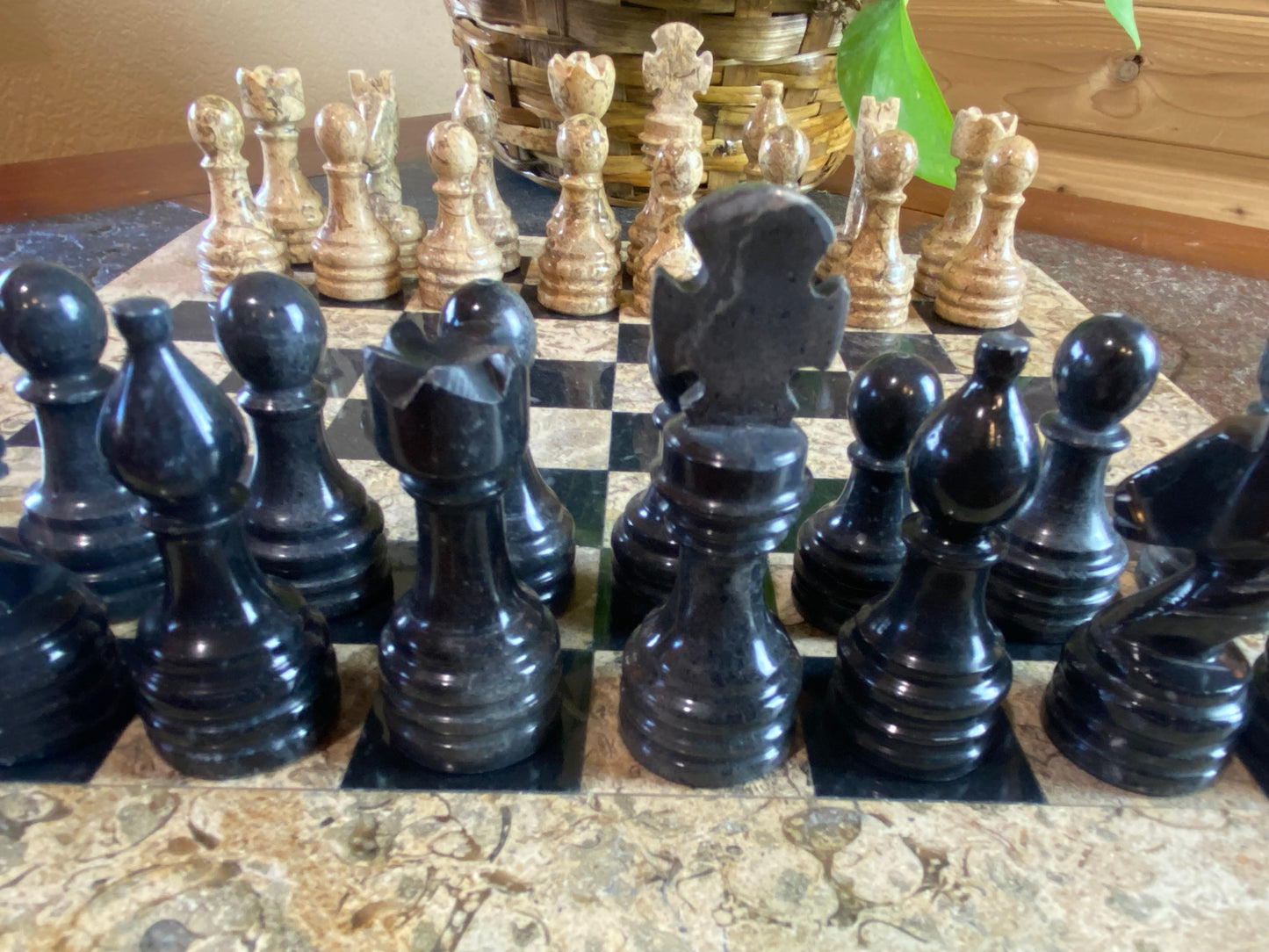 Black and Natural Onyx Chess Set with Velvet Box