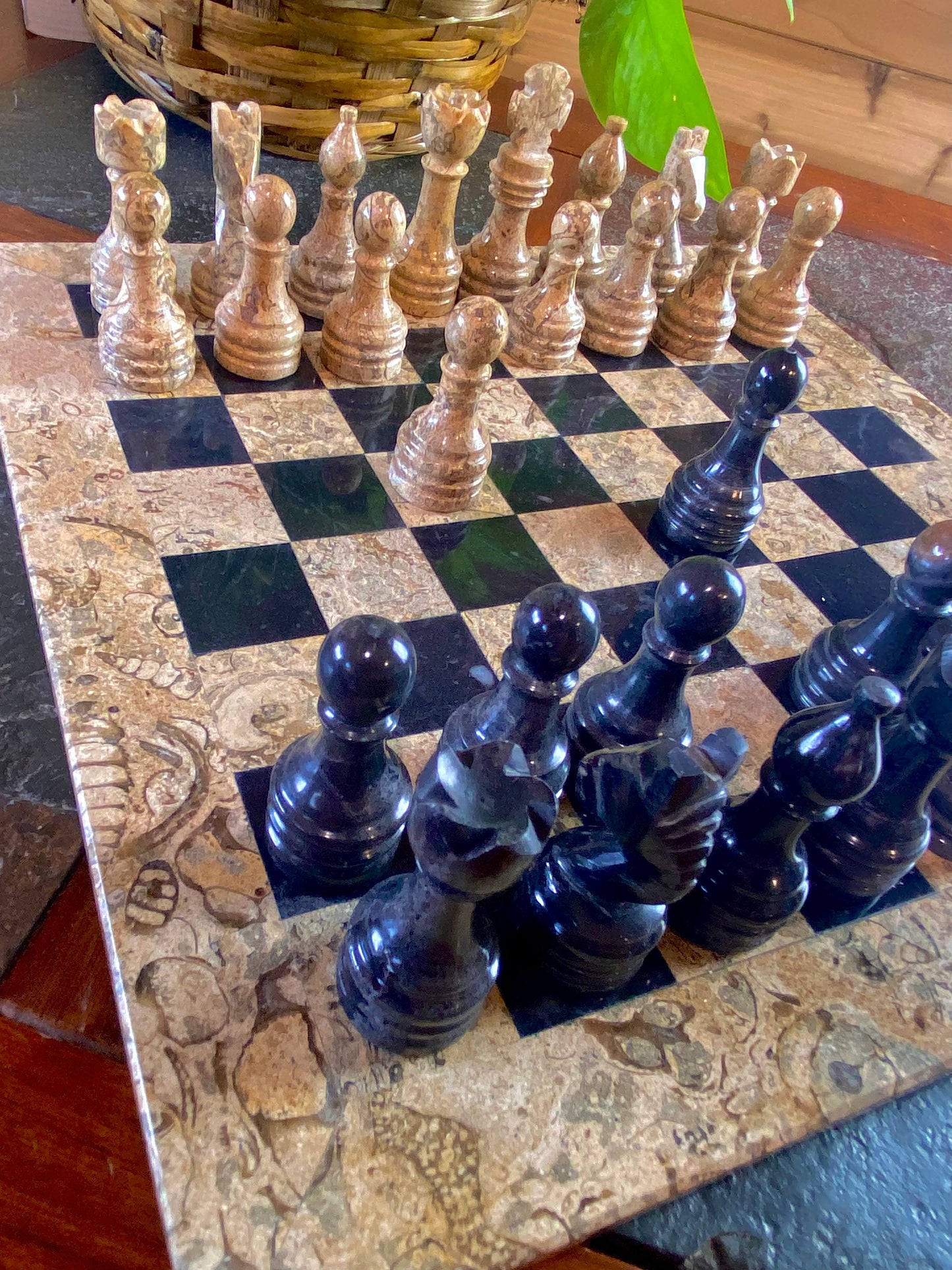 Black and Natural Onyx Chess Set with Velvet Box