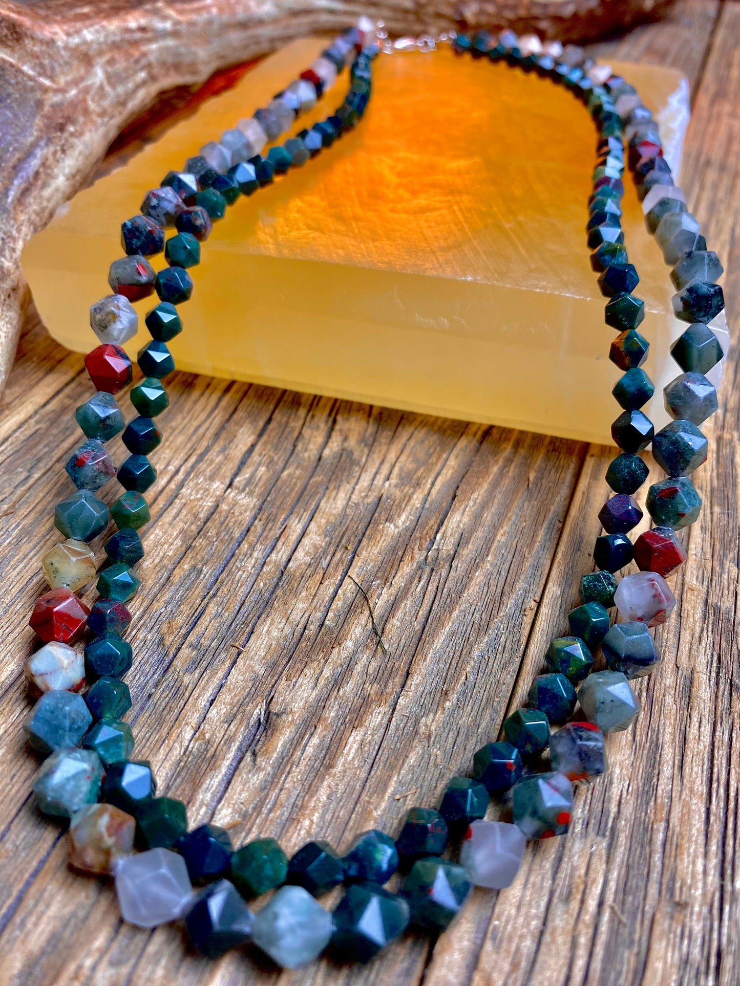 Bloodstone Faceted Double Strand Bead Necklace