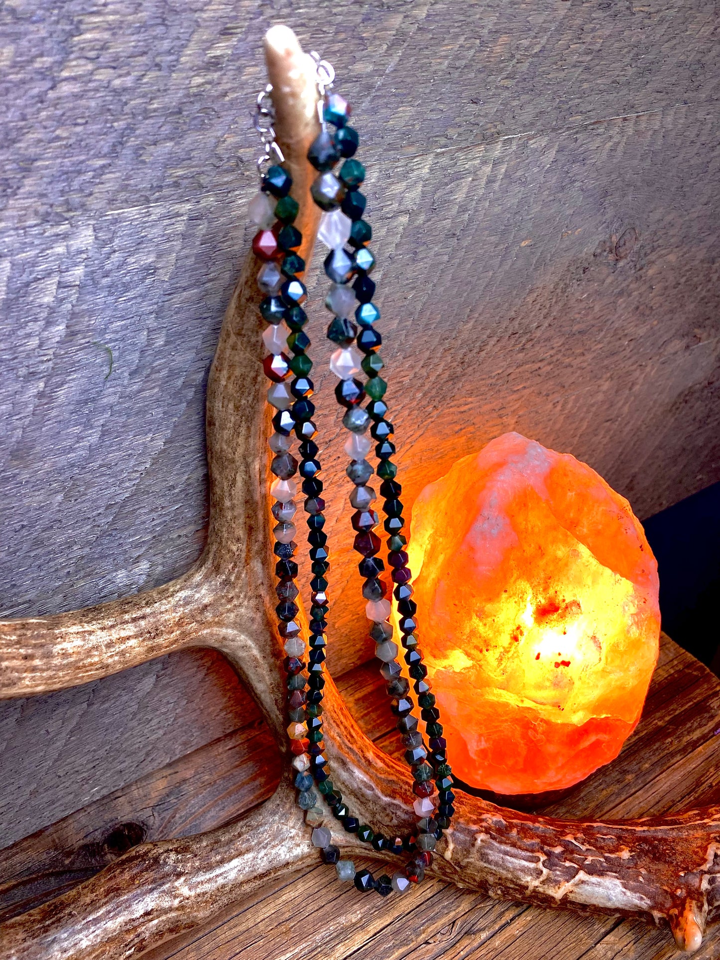 Bloodstone Faceted Double Strand Bead Necklace