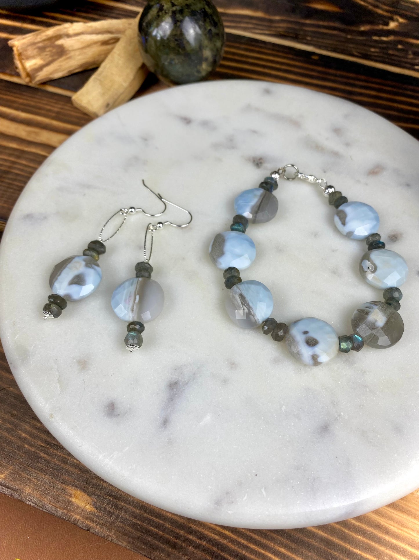 Blue Opal & Labradorite Faceted Earrings
