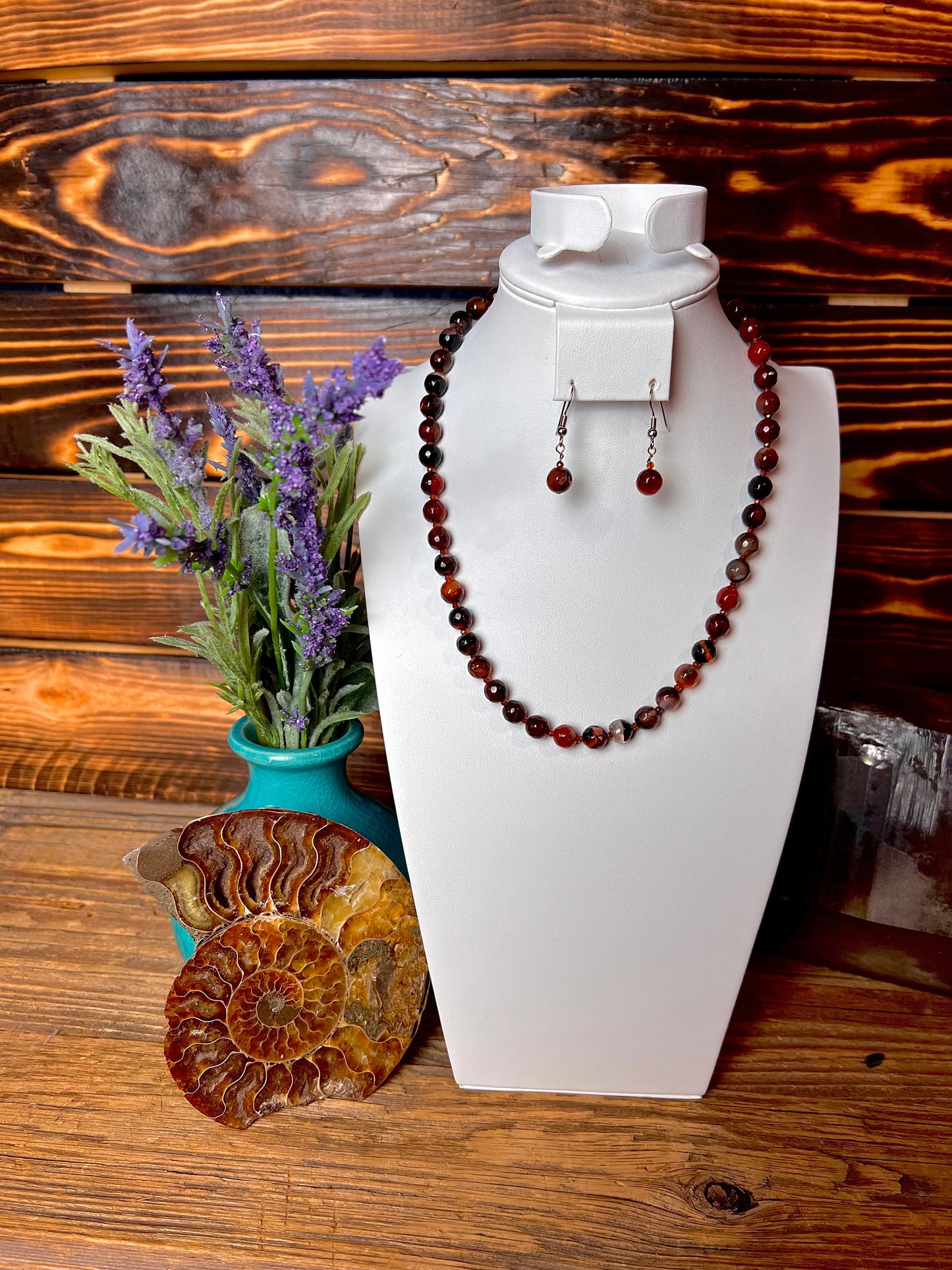 Carnelian Faceted Bead Necklace & Earring Set